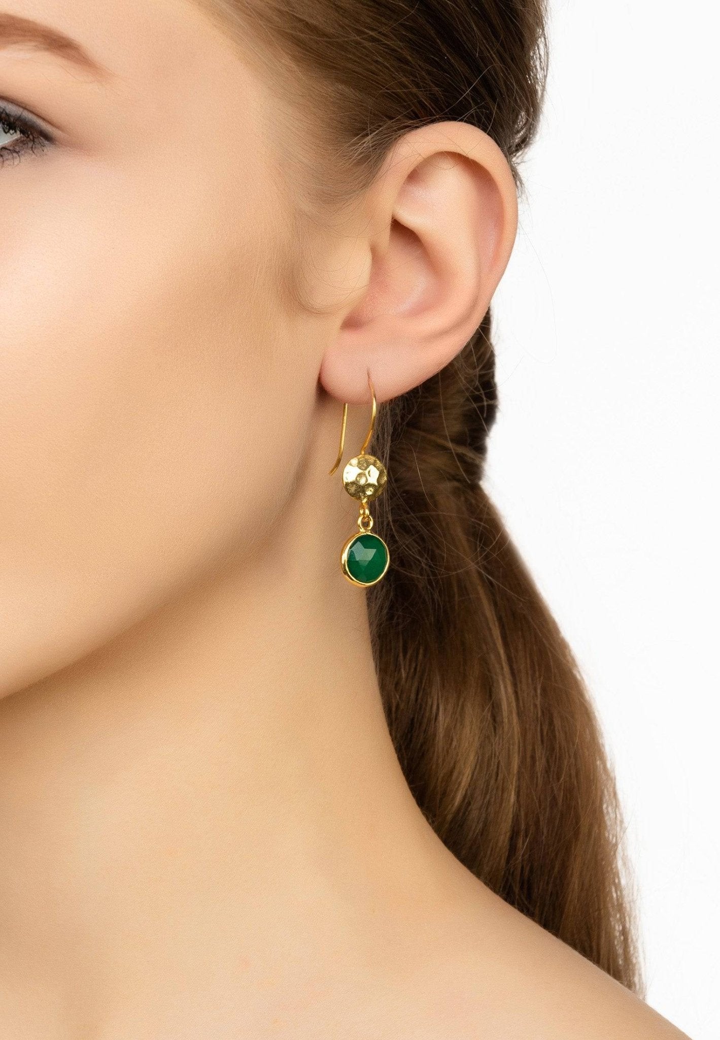 Circle & Hammer Drop Earrings Gold Green Onyx - LATELITA Earrings