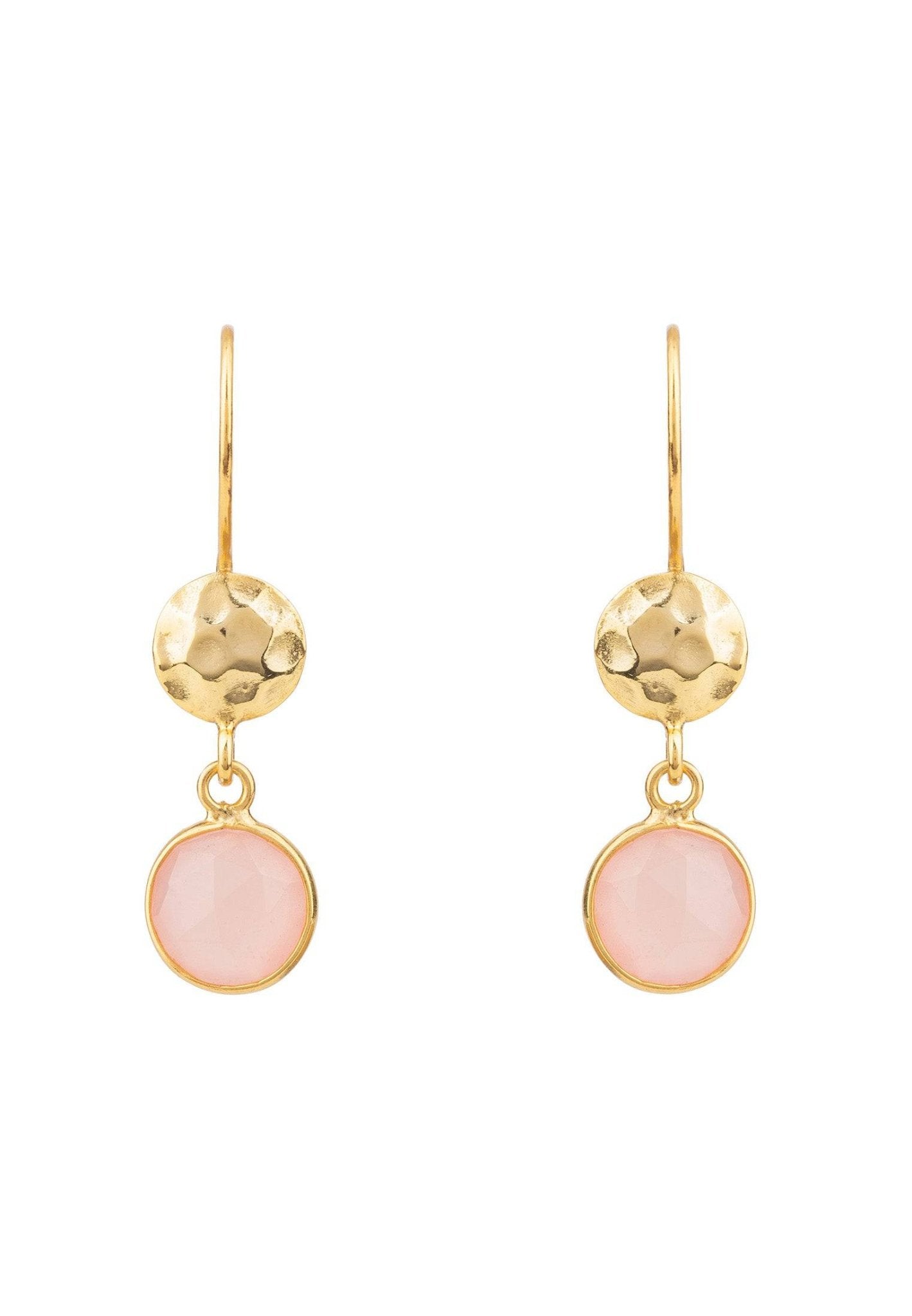 Circle & Hammer Drop Earrings Gold Rose Quartz - LATELITA Earrings