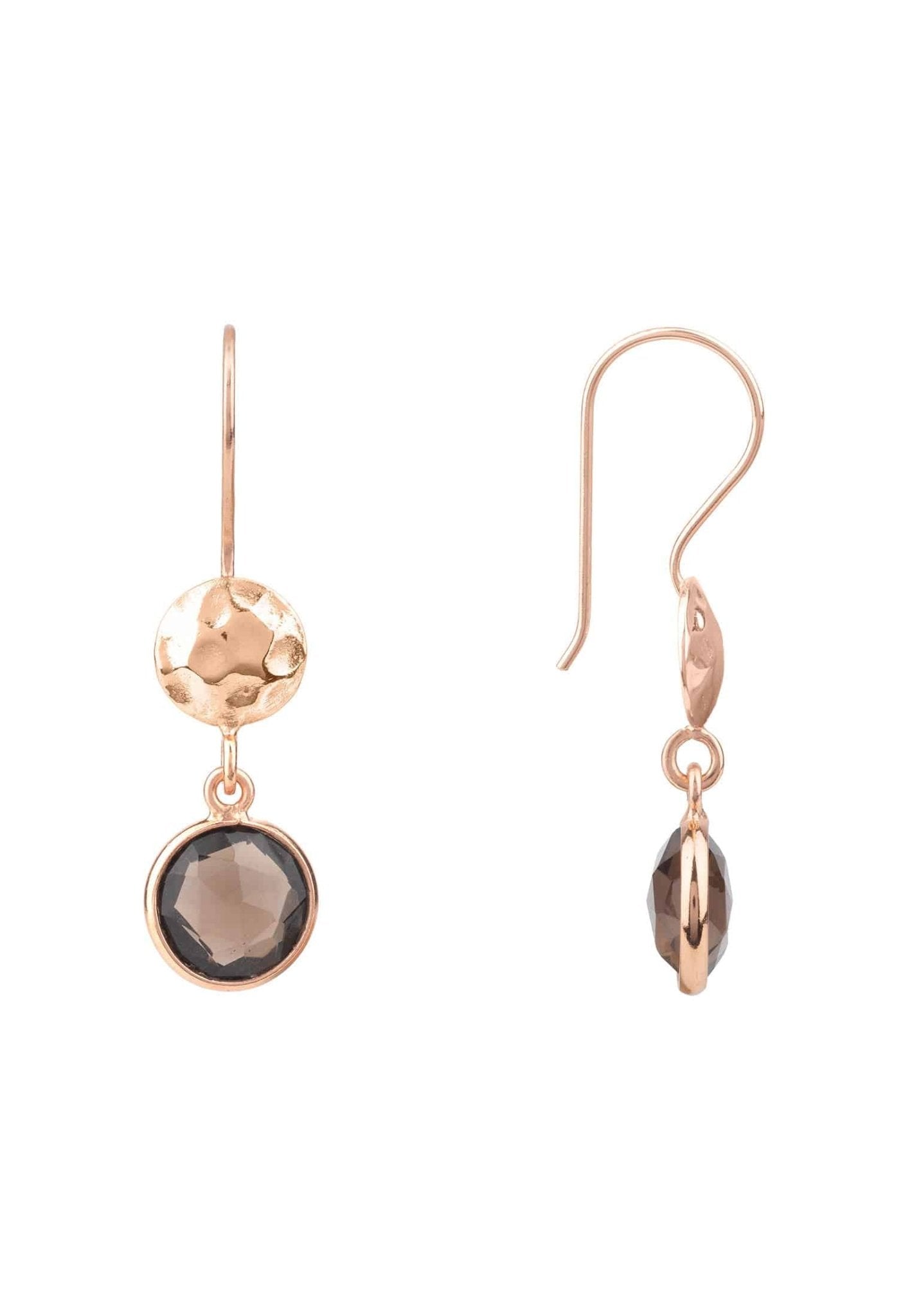 Circle & Hammer Drop Earrings Rosegold Smokey Quartz Hydro - LATELITA Earrings