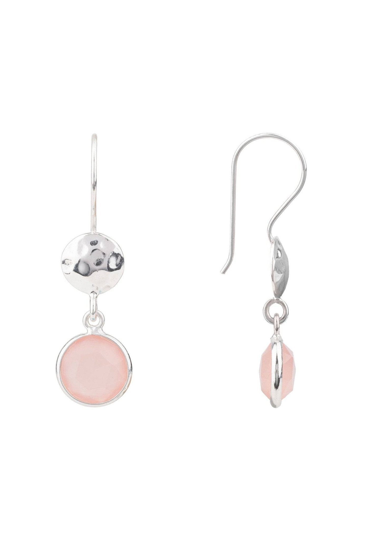 Circle & Hammer Drop Earrings Silver Rose Quartz - LATELITA Earrings