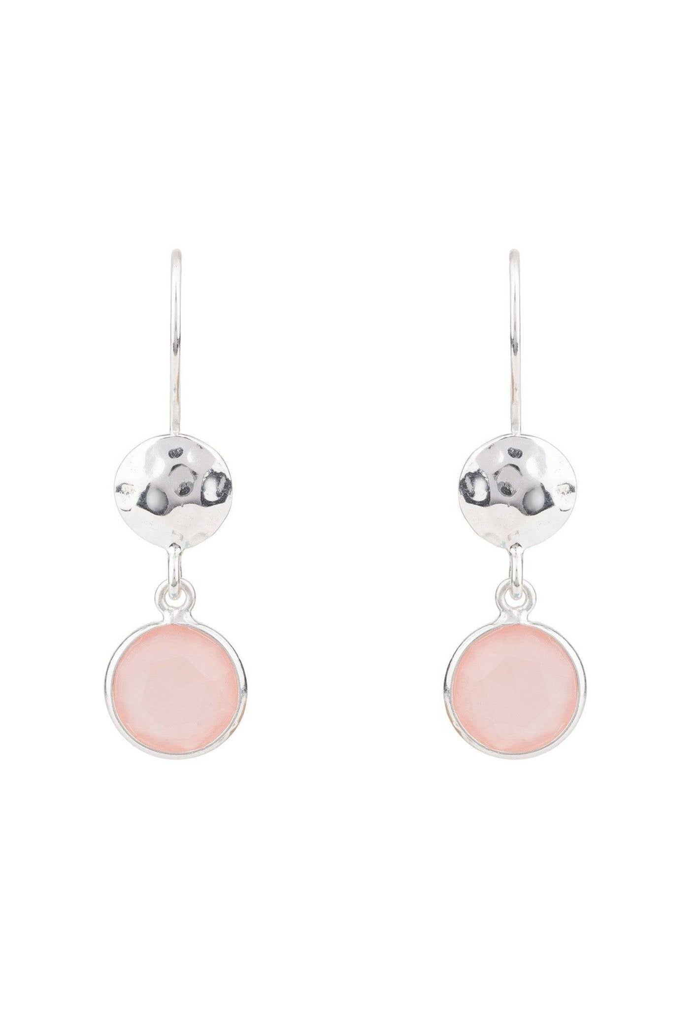 Circle & Hammer Drop Earrings Silver Rose Quartz - LATELITA Earrings