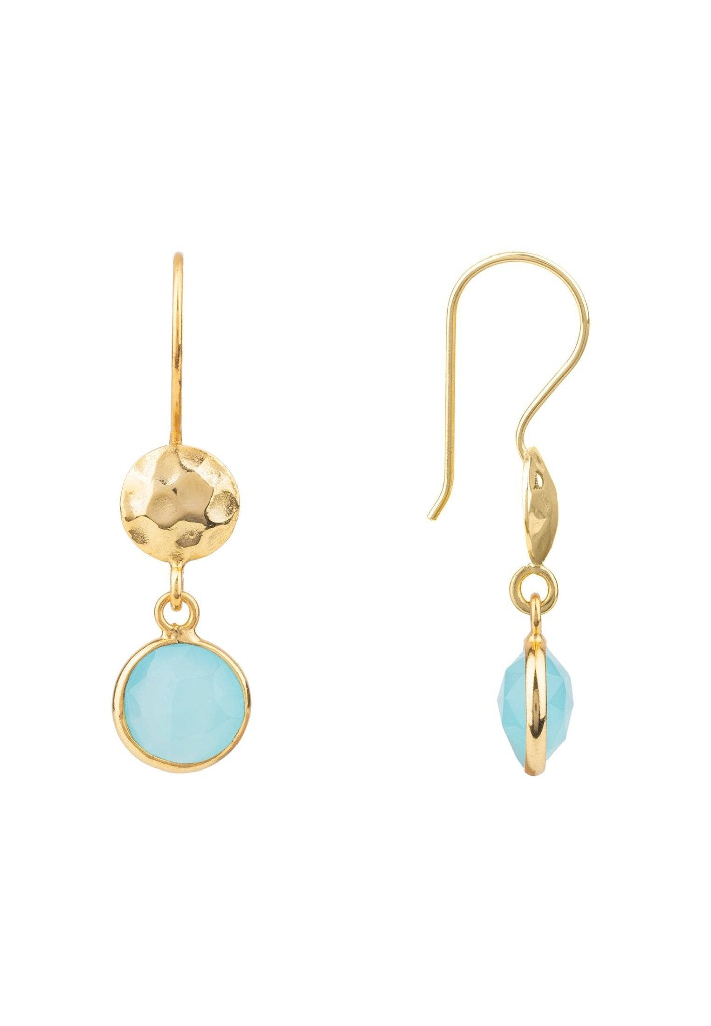 Circle & Hammer Earrings Gold Aqua Chalcedony - LATELITA Earrings