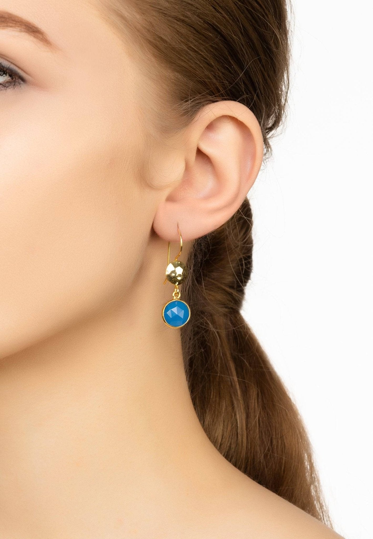 Circle & Hammer Earrings Gold Blue Chalcedony - LATELITA Earrings