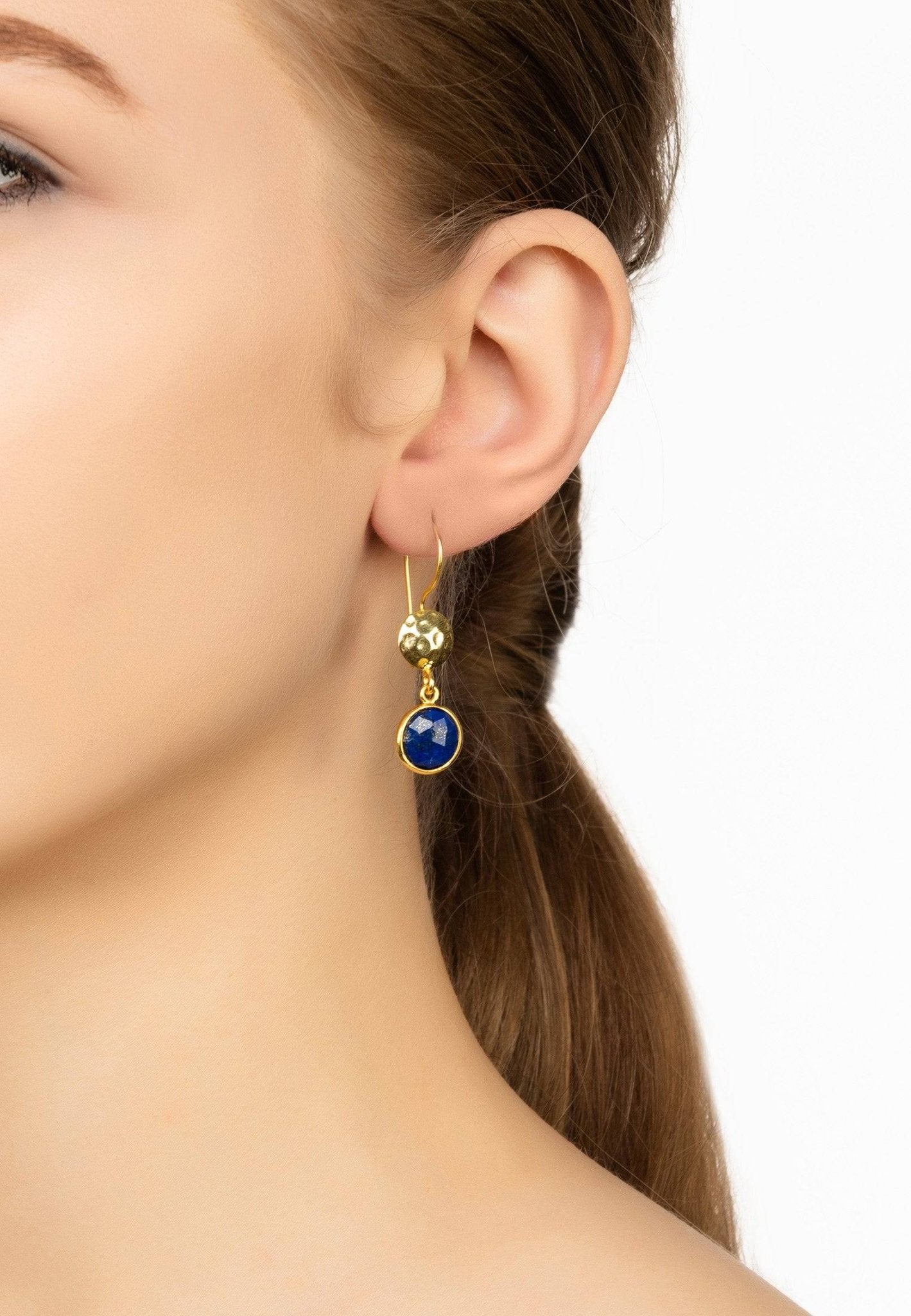 Circle & Hammer Earrings Gold Lapis Lazuli - LATELITA Earrings
