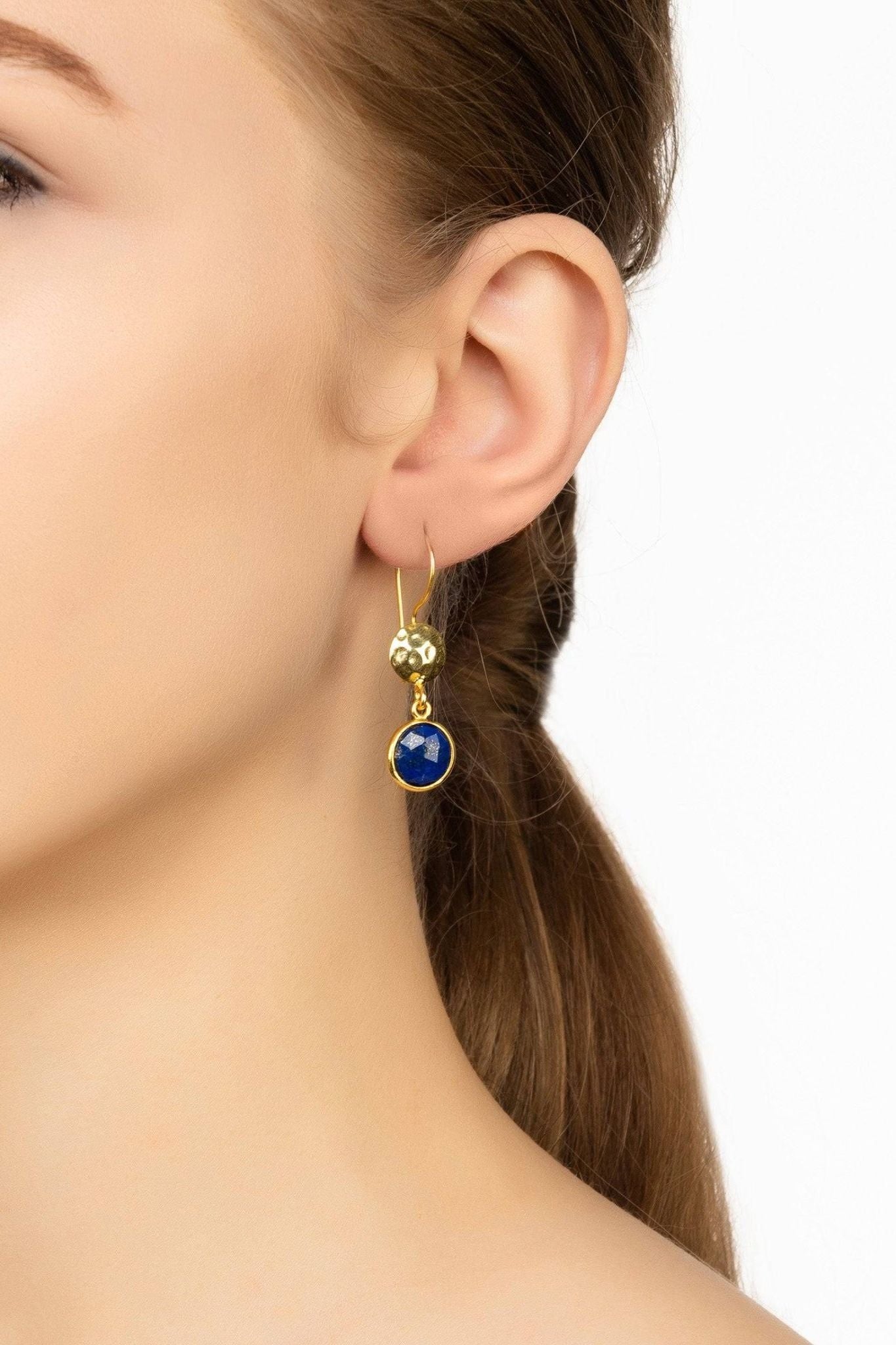 Circle & Hammer Earrings Gold Lapis Lazuli - LATELITA Earrings