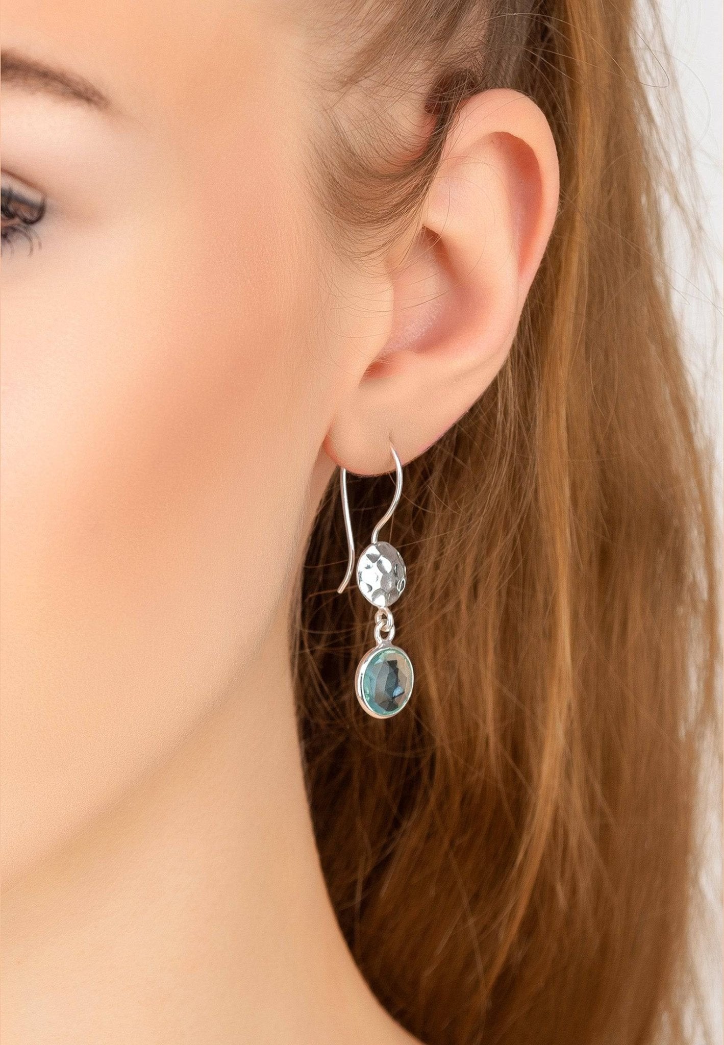 Circle & Hammer Earrings Silver Blue Topaz - LATELITA Earrings