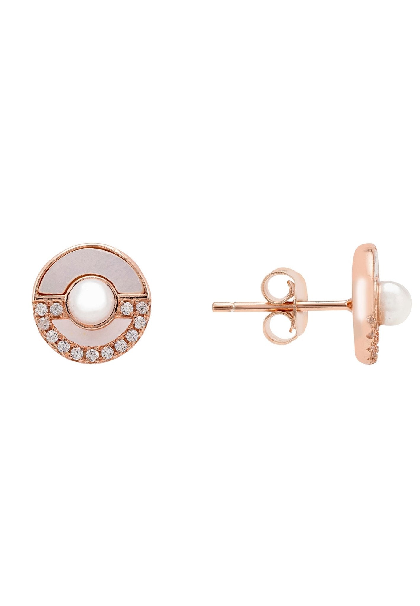 Circle & Pearl Stud Earrings Rosegold - LATELITA Earrings