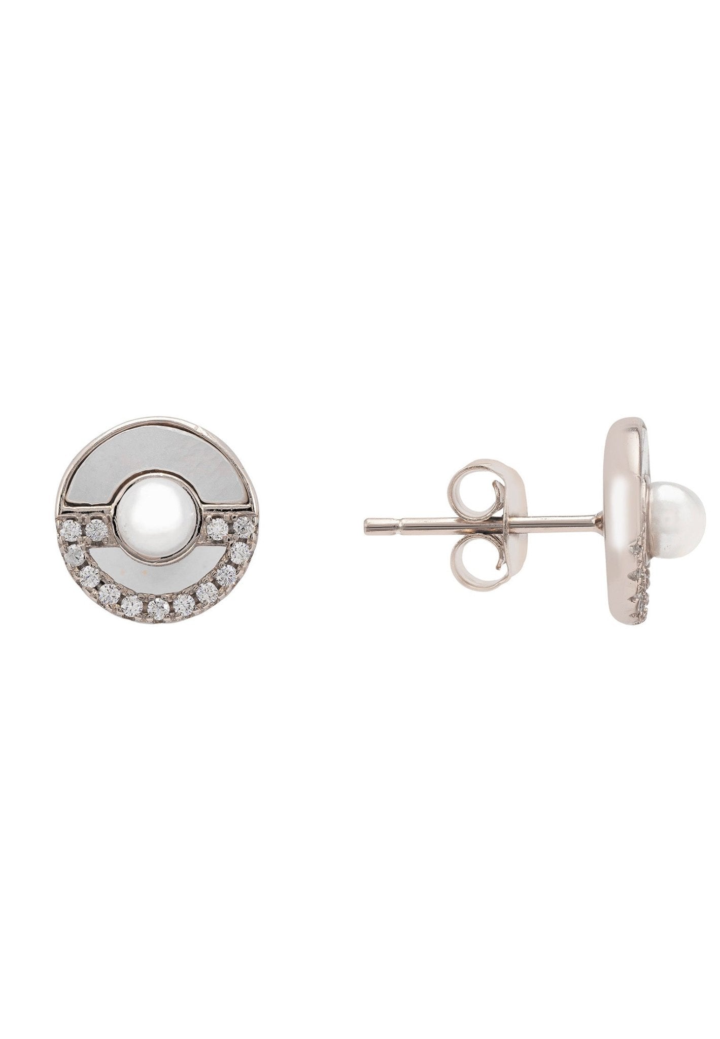 Circle & Pearl Stud Earrings Silver - LATELITA Earrings