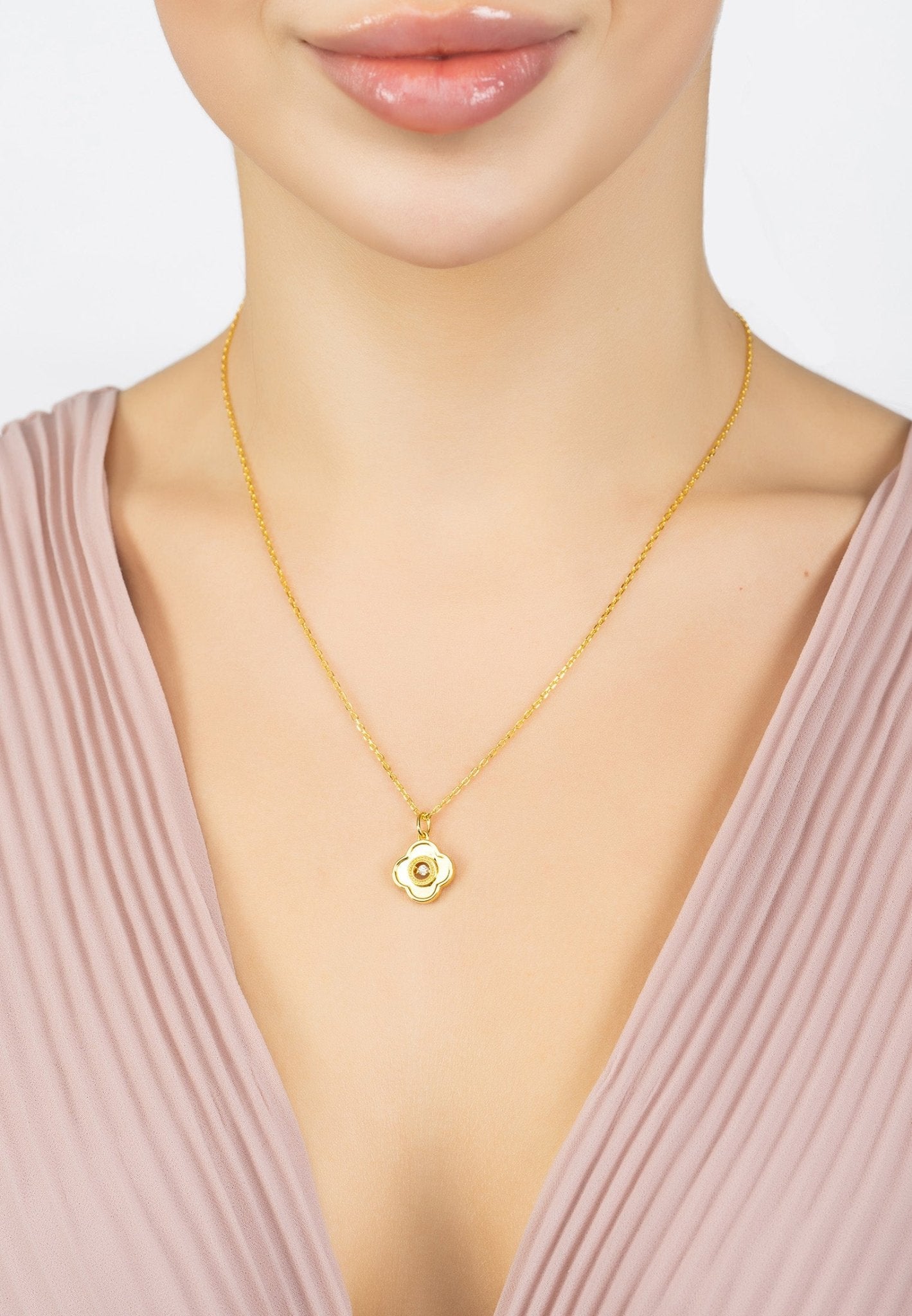 Clover Floating Stone Necklace Rosegold - LATELITA Necklaces