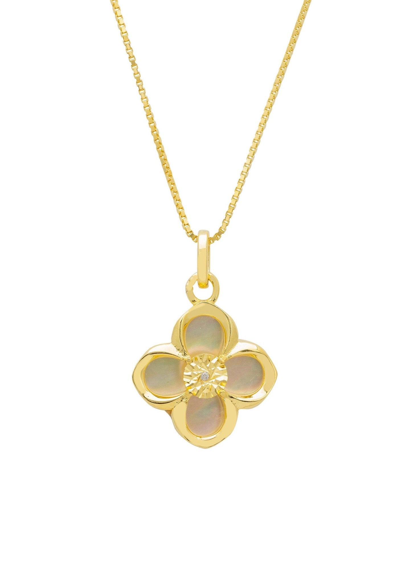 Clover Flower Mother Of Pearl Pendant Necklace Gold - LATELITA Necklaces