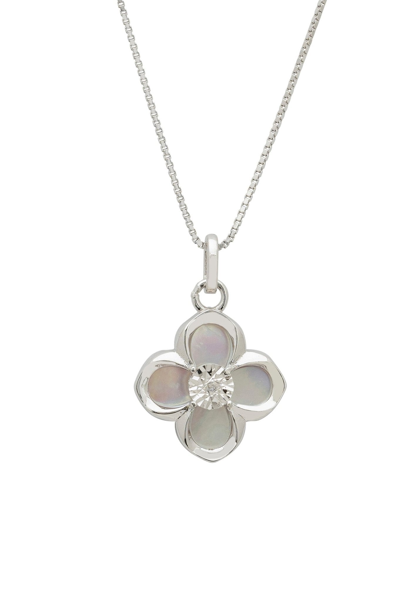 Clover Flower Mother Of Pearl Pendant Necklace Silver - LATELITA Necklaces