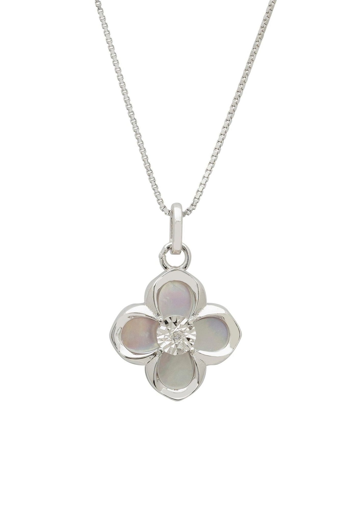 Clover Flower Mother Of Pearl Pendant Necklace Silver - LATELITA Necklaces