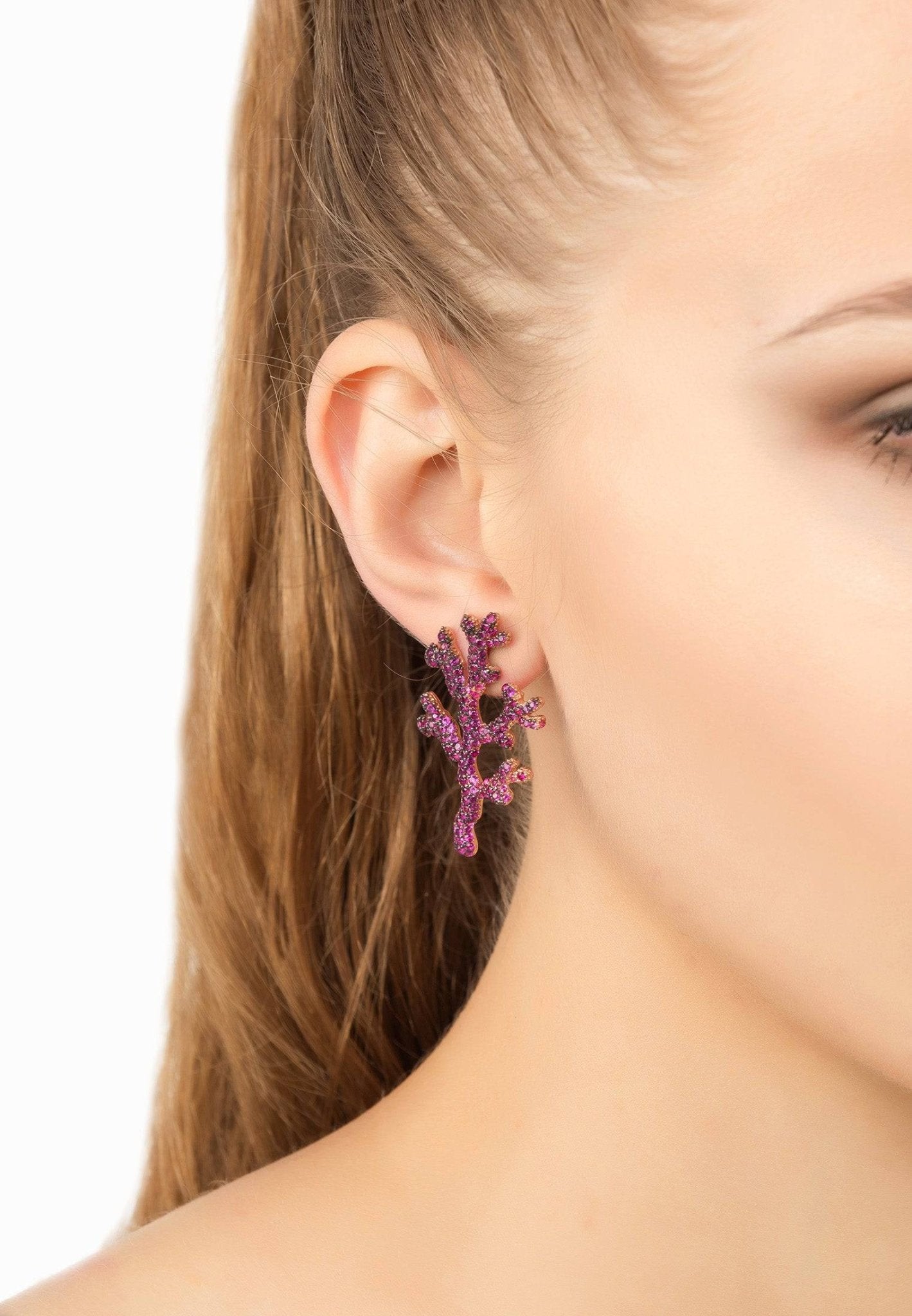 Coral Reef Earrings Hot Pink Cz - LATELITA Earrings