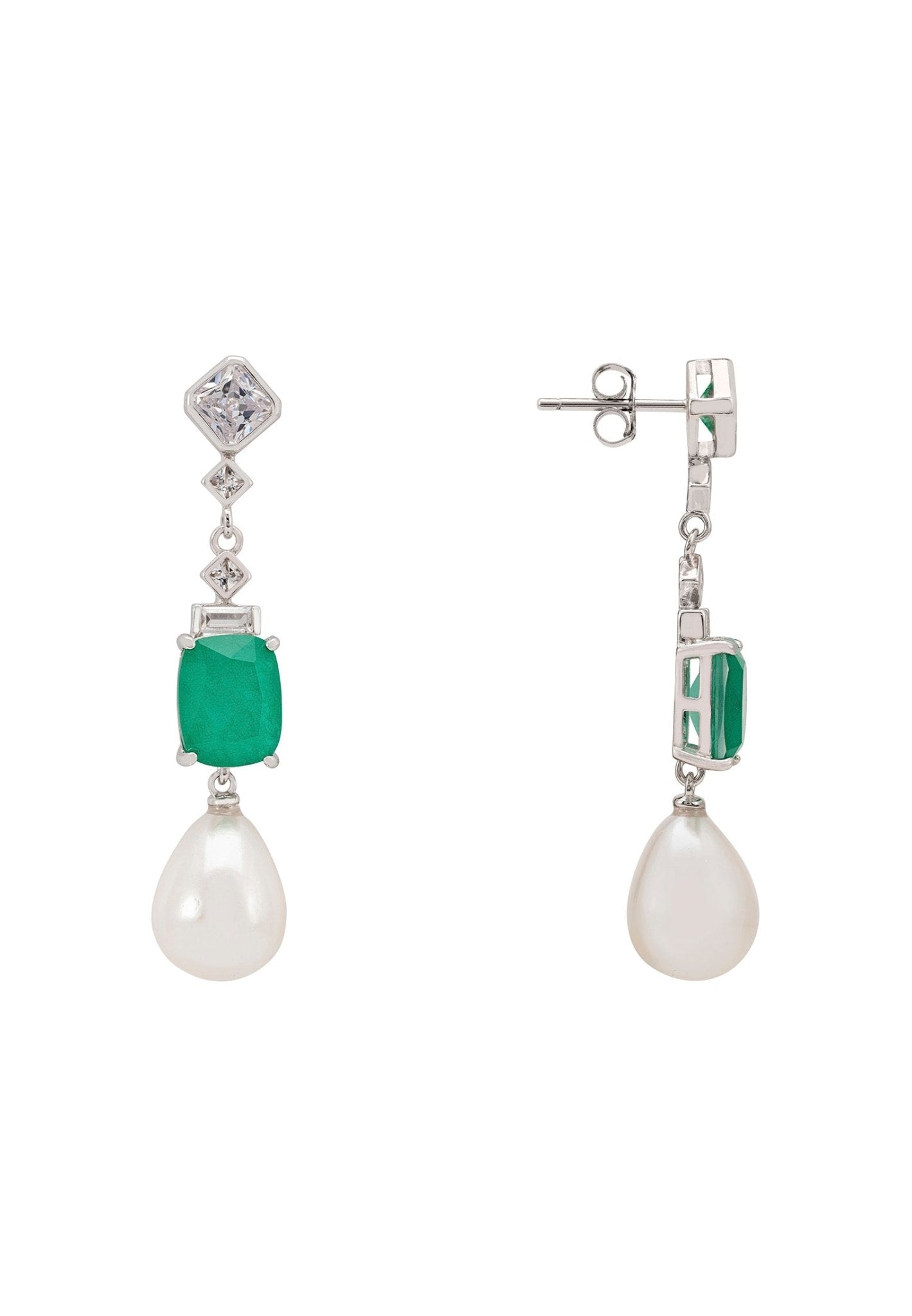 Cordeilla Colombian Emerald & Pearl Earrings Silver - LATELITA Earrings