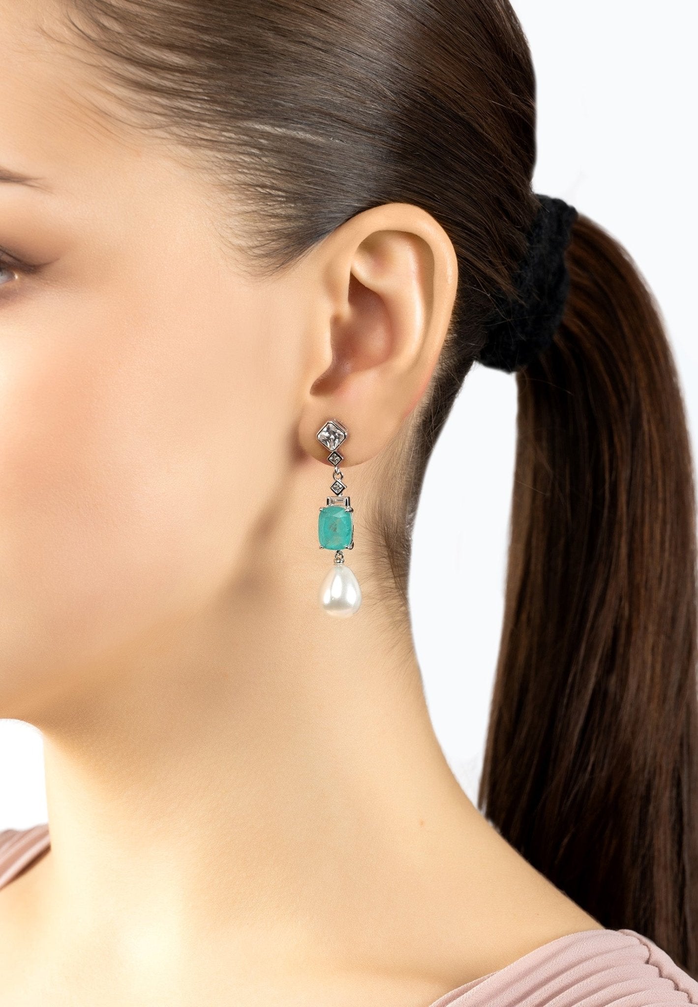 Cordeilla Paraiba Tourmaline & Pearl Earrings Silver - LATELITA Earrings