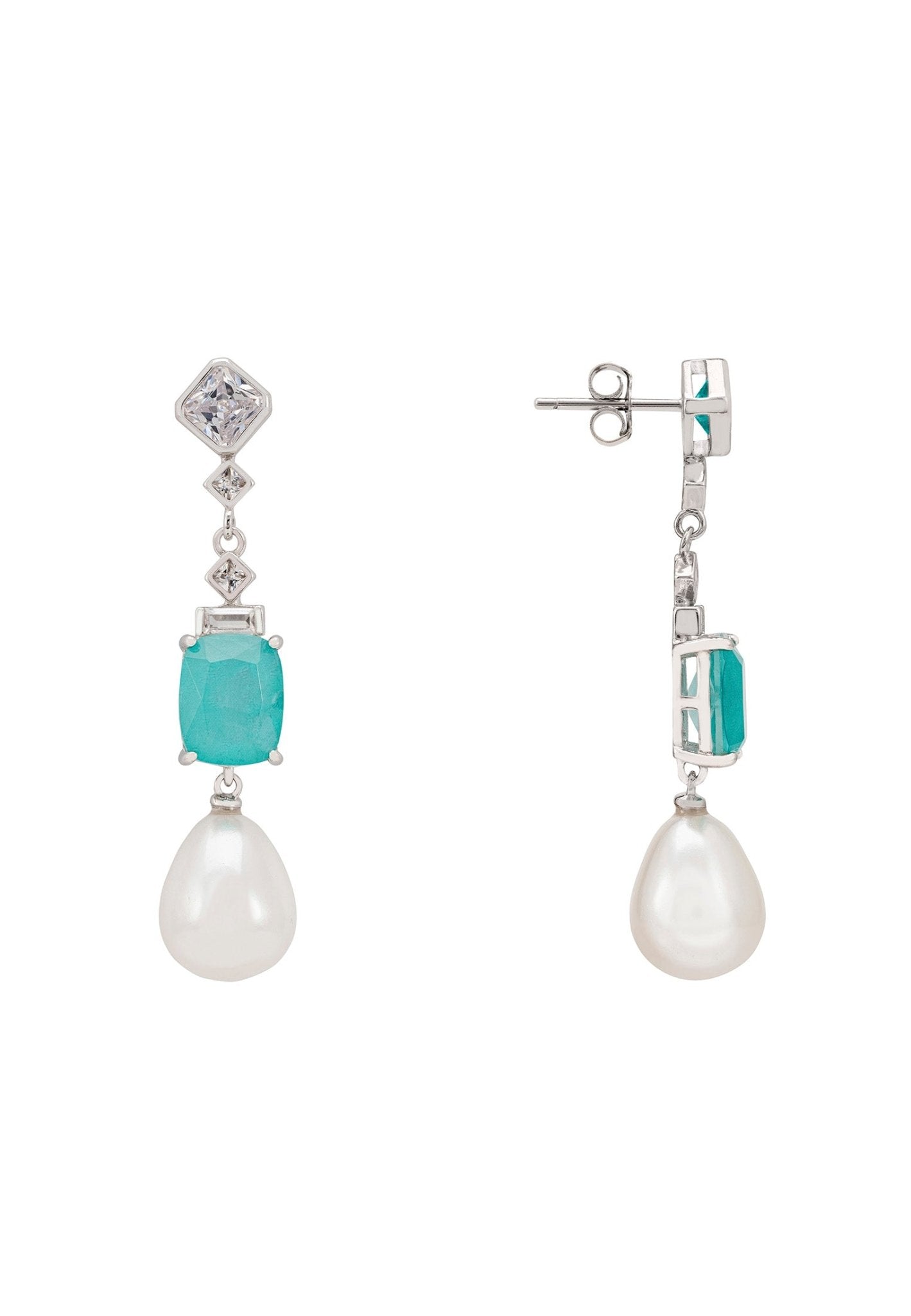 Cordeilla Paraiba Tourmaline & Pearl Earrings Silver - LATELITA Earrings