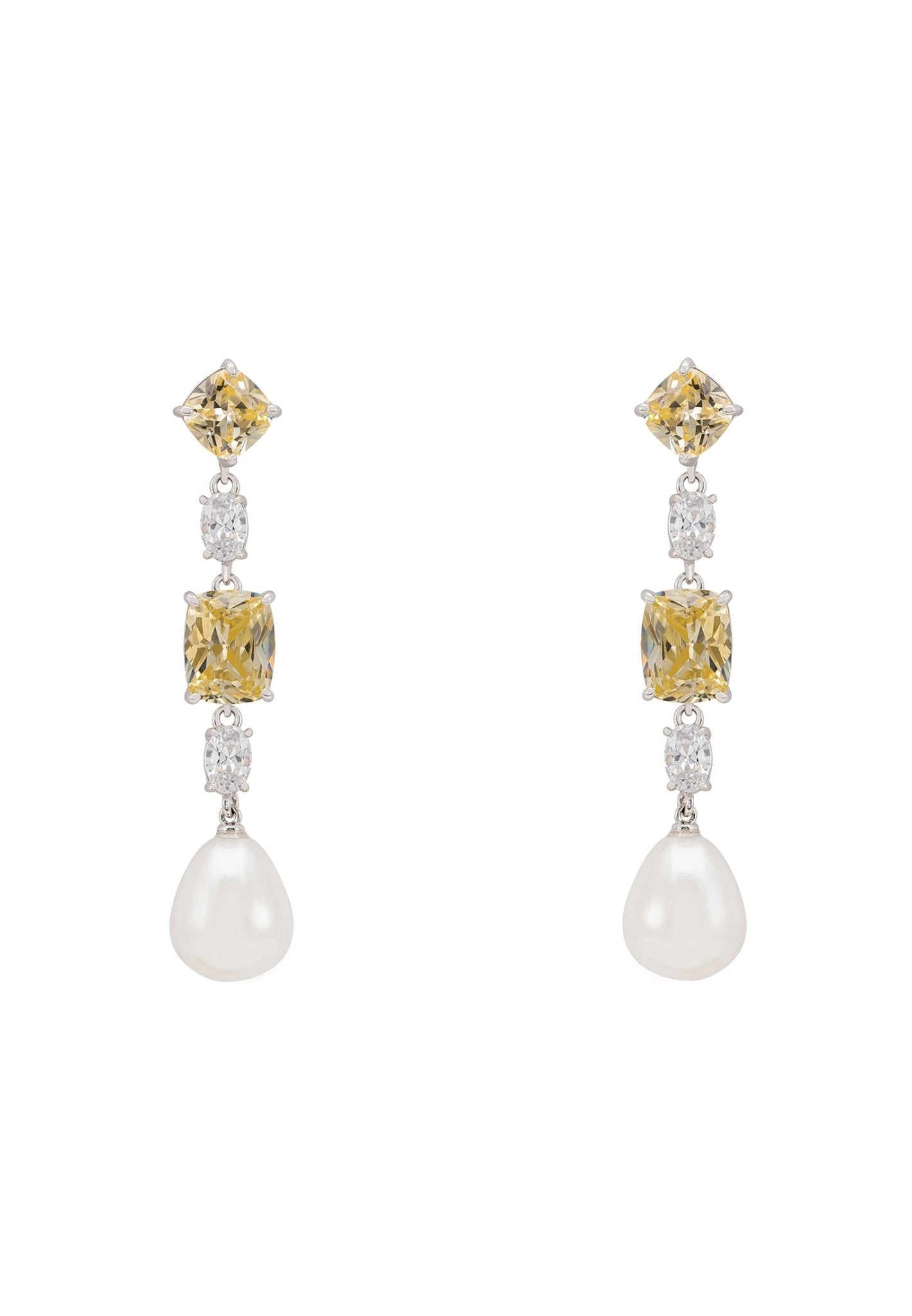 Cordelia Pearl & Yellow Topaz Long Drop Earrings Silver - LATELITA Earrings