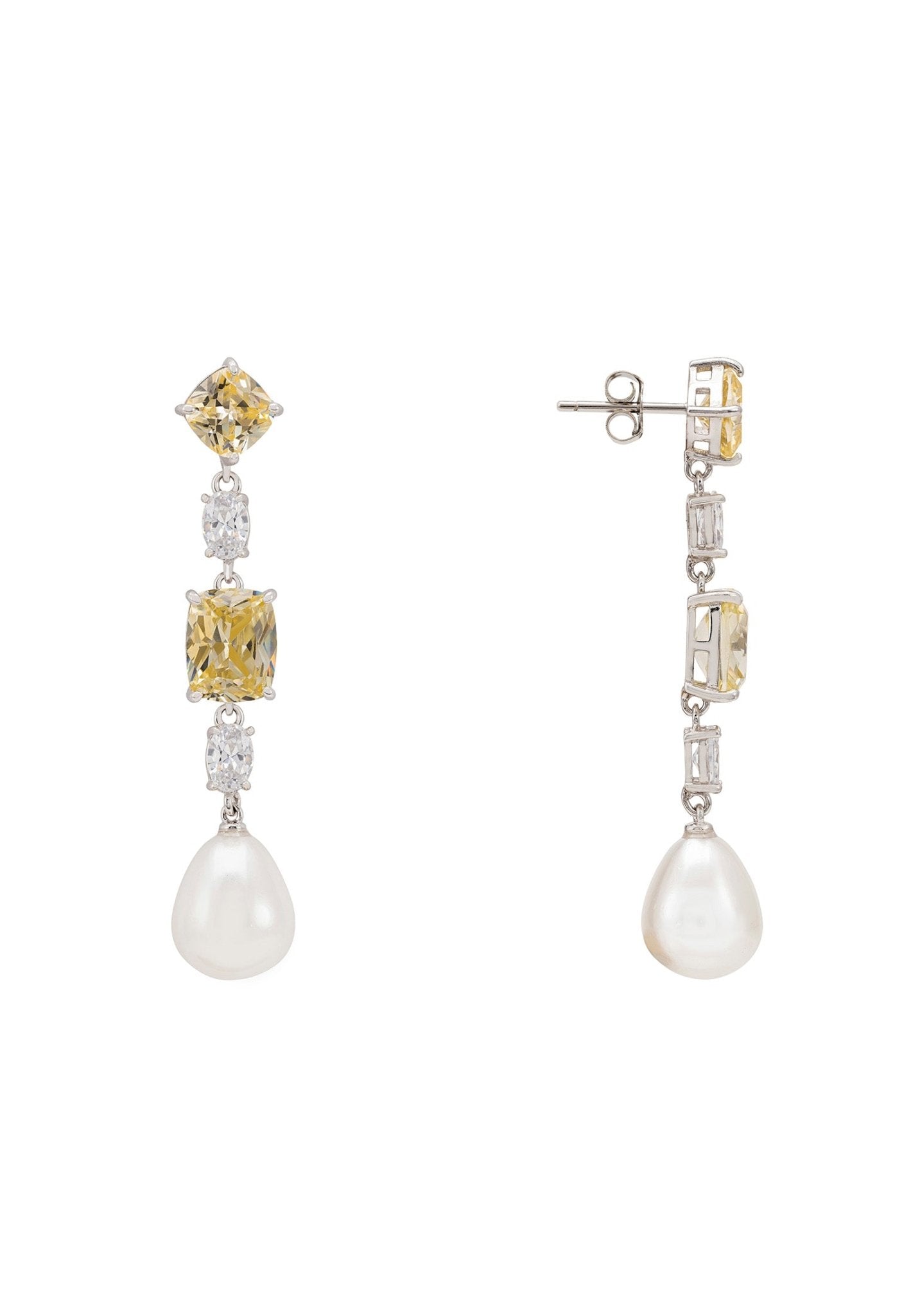 Cordelia Pearl & Yellow Topaz Long Drop Earrings Silver - LATELITA Earrings