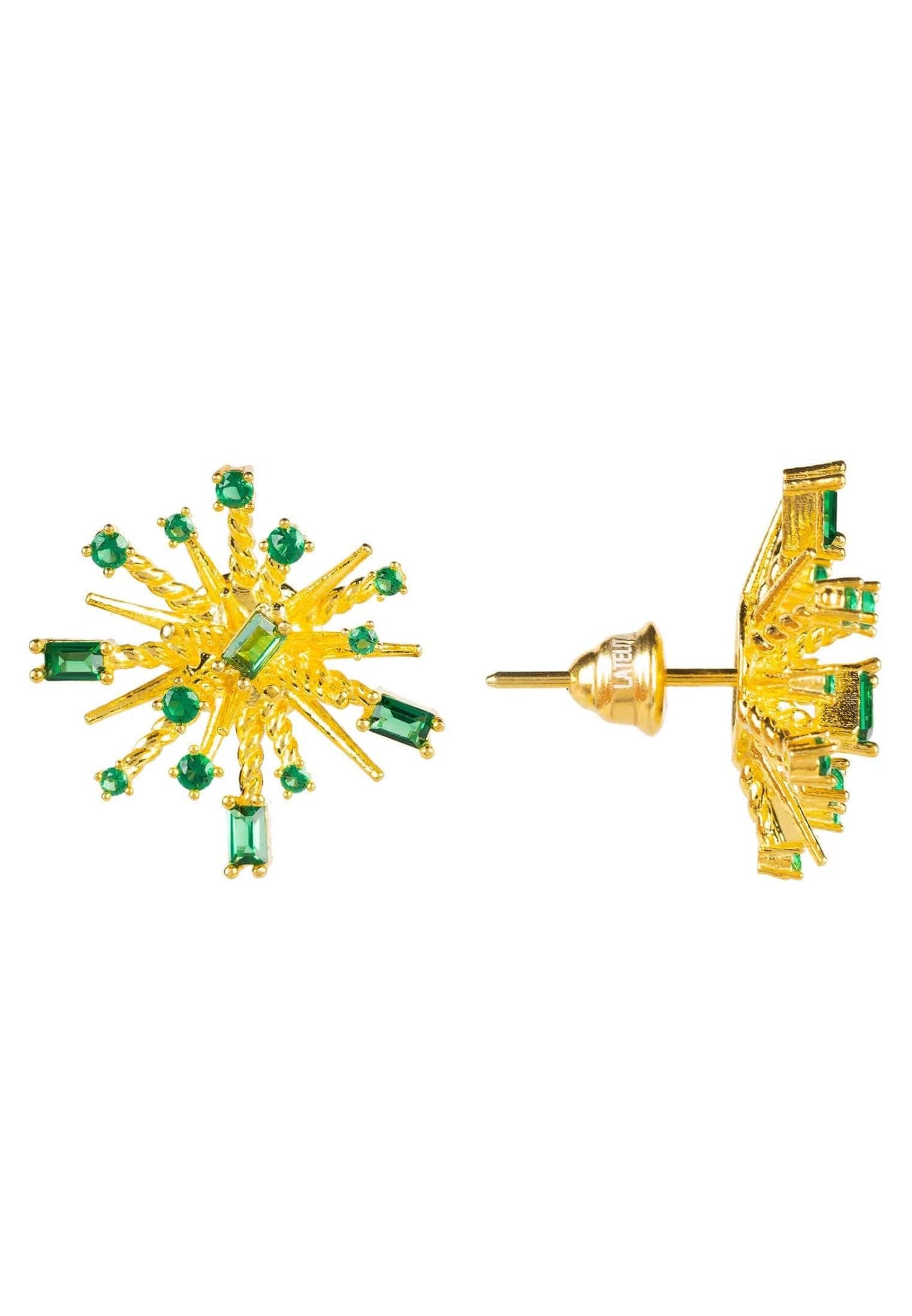 Cosmic Bang Baguette Cz Stud Earrings Green Cz Gold - LATELITA Earrings