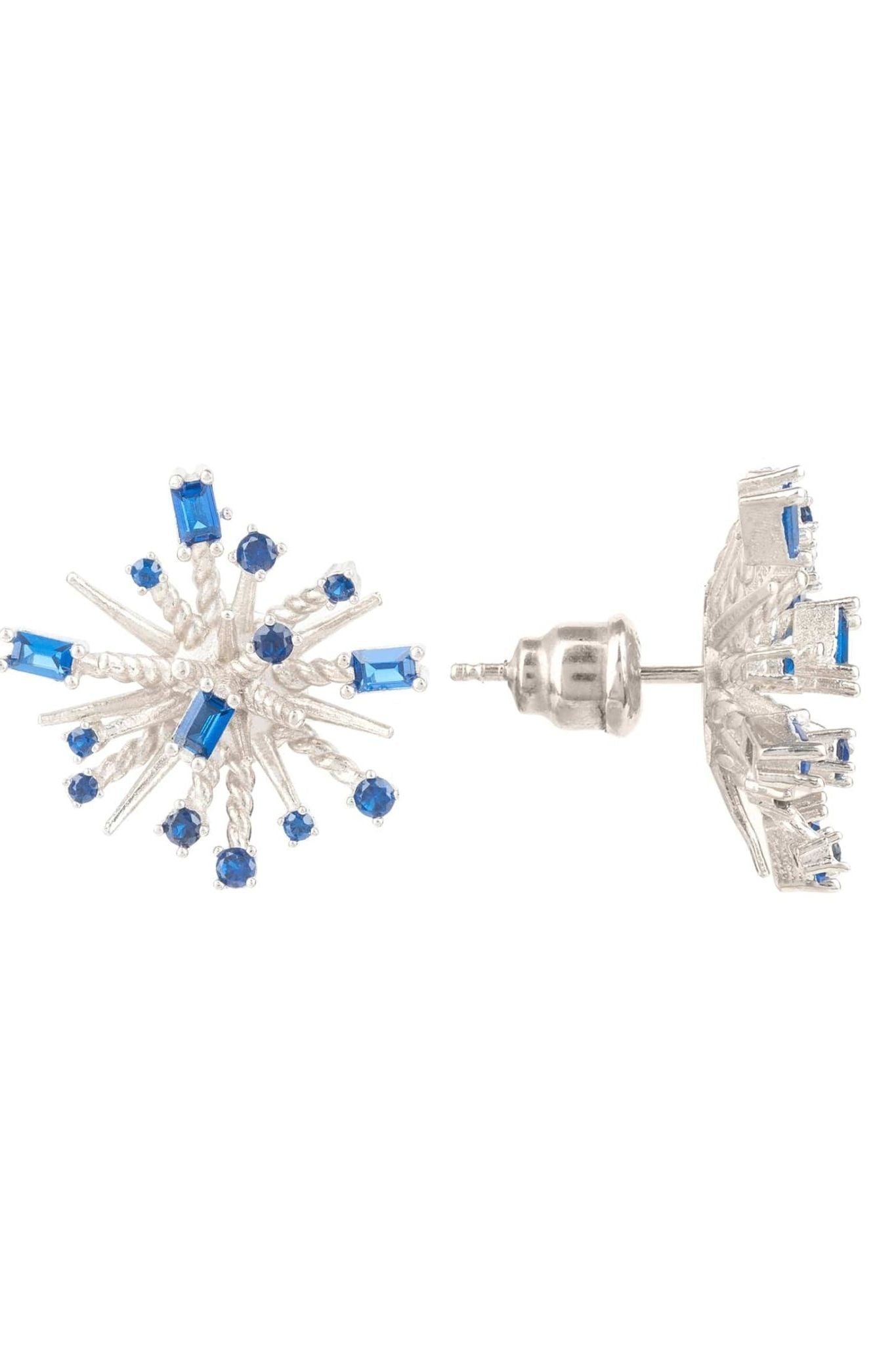 Cosmic Bang Baguette Cz Stud Earrings Sapphire Blue Cz Silver - LATELITA Earrings