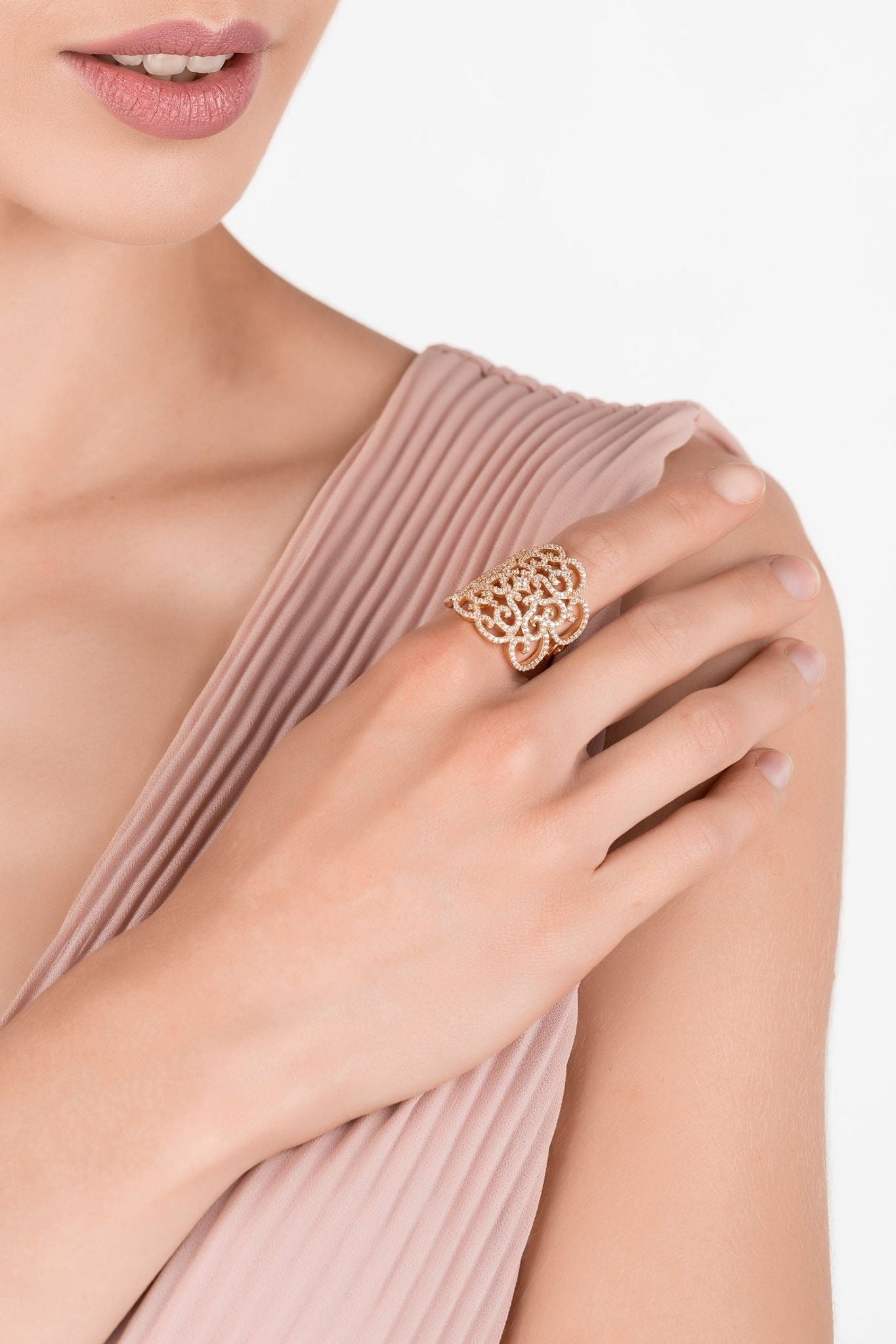 Countess Cocktail Ring Rosegold White - LATELITA Rings