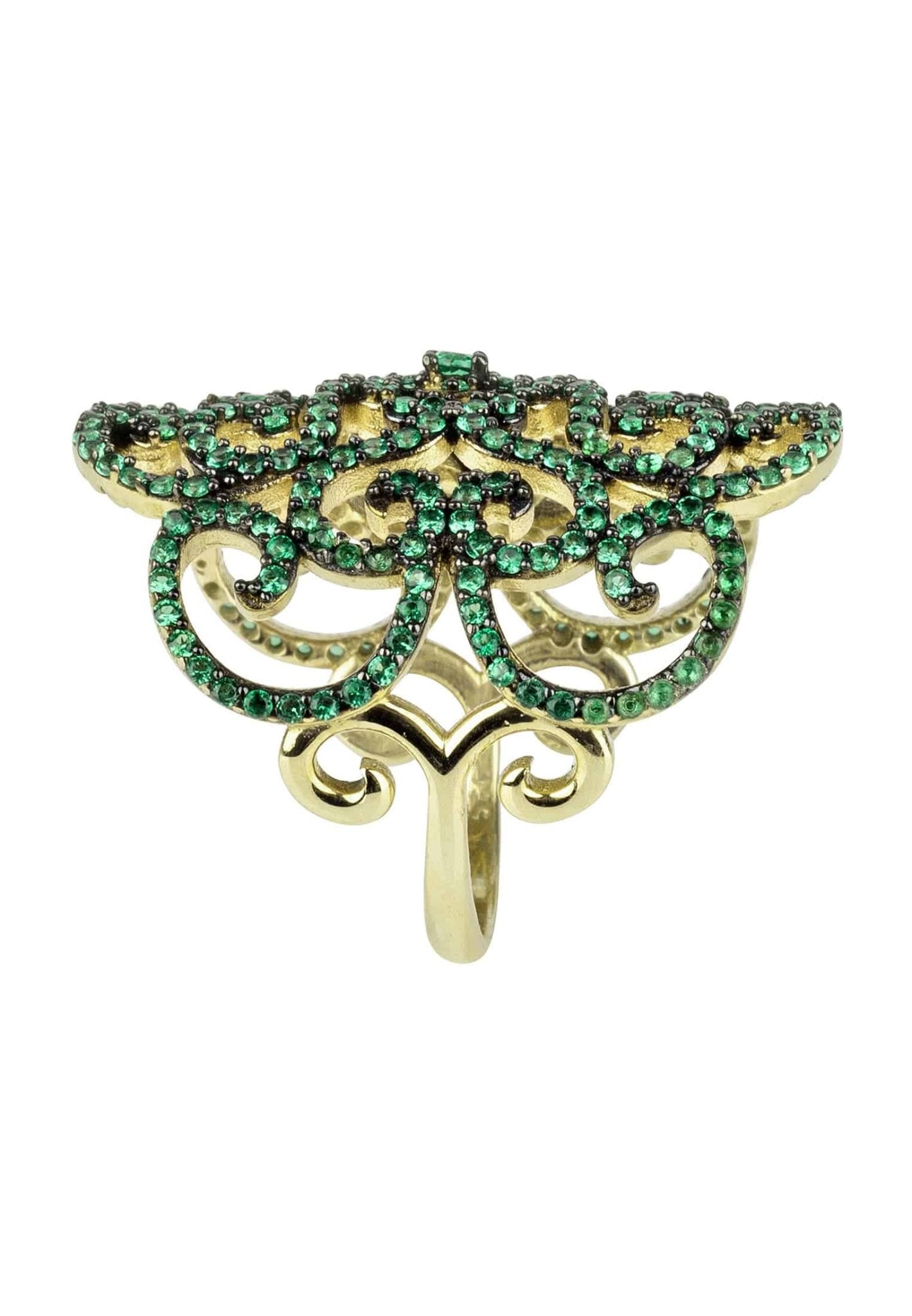 Countess Filigree Cocktail Ring Emerald Green Gold - LATELITA Rings