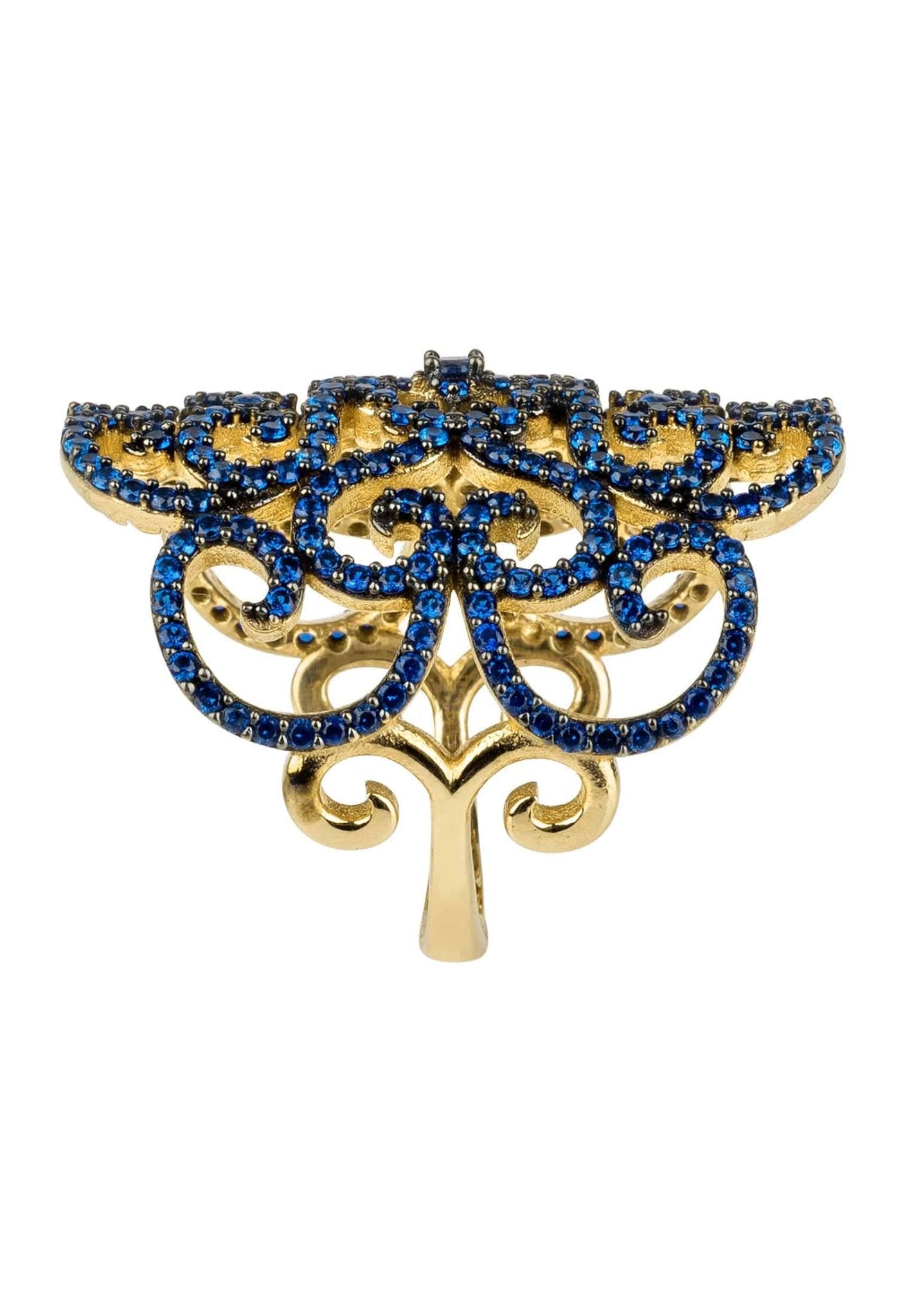 Countess Filigree Cocktail Ring Sapphire Blue Gold - LATELITA Rings