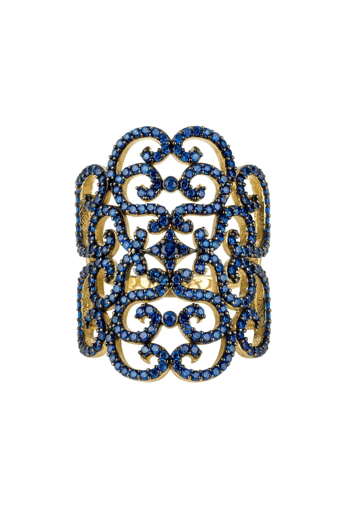 Countess Filigree Cocktail Ring Sapphire Blue Gold - LATELITA Rings