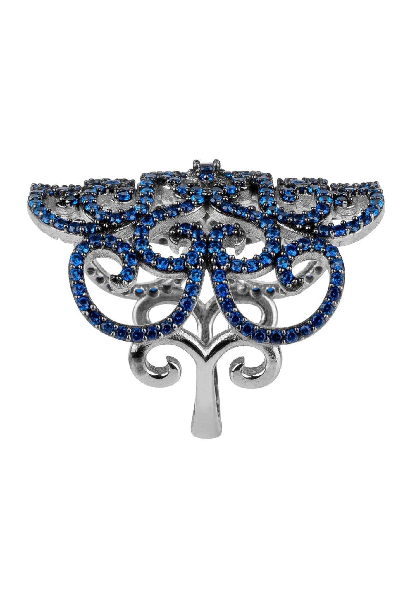 Countess Filigree Cocktail Ring Sapphire Silver - LATELITA Rings