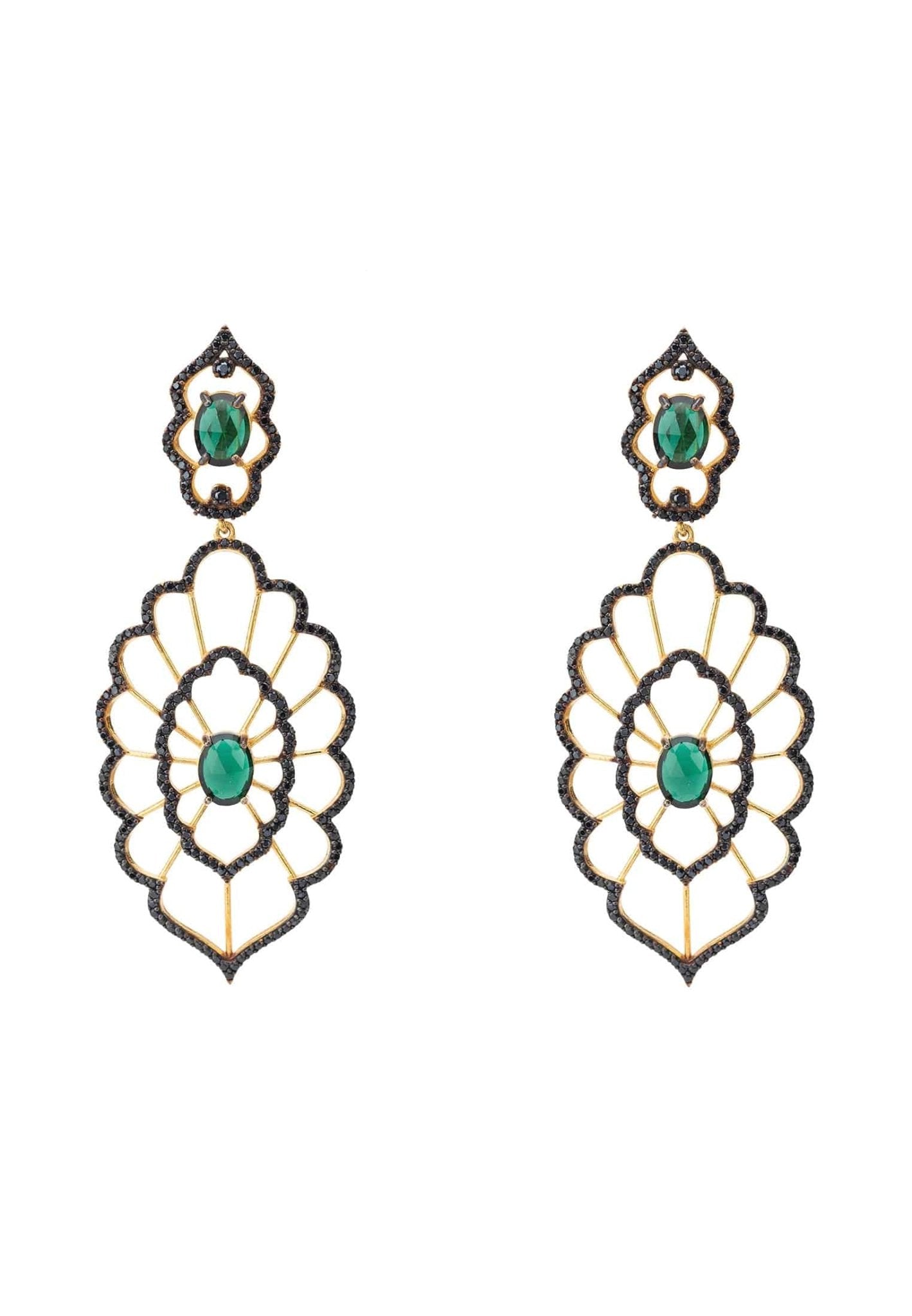 Countessa Earrings Black Green Gold - LATELITA Earrings