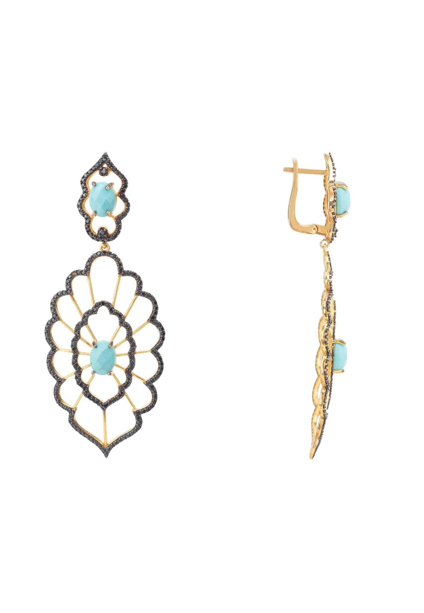 Countessa Earrings Black Turquoise Gold - LATELITA Earrings