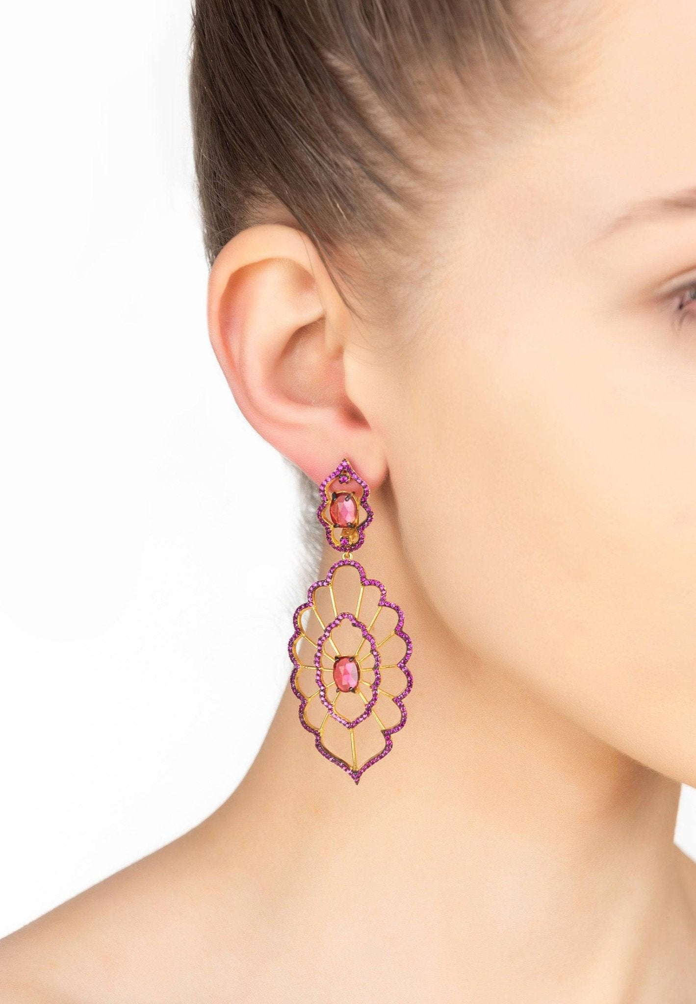 Countessa Earrings Ruby Pink Gold - LATELITA Earrings