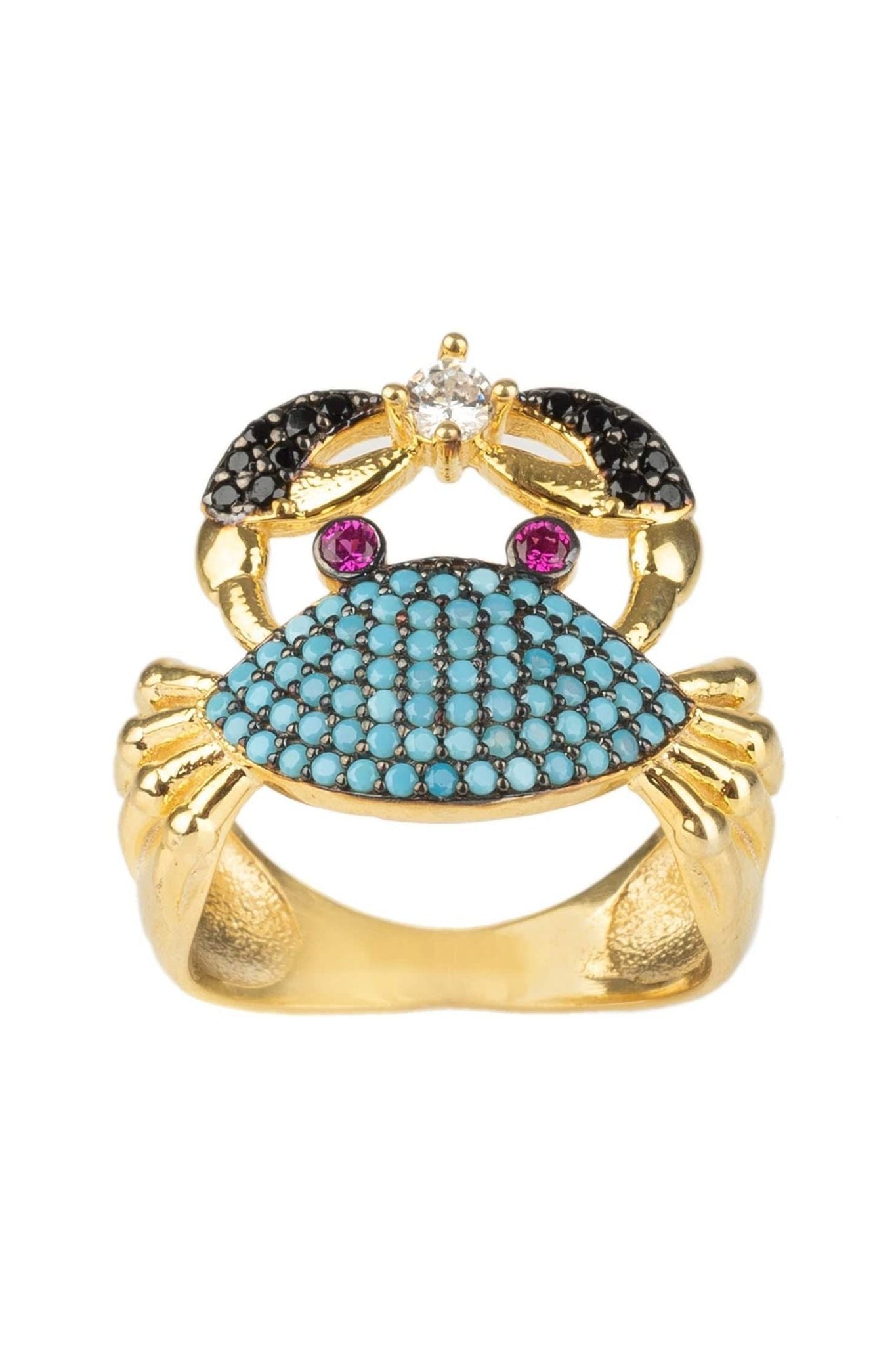 Crab Cocktail Ring Blue Turquoise Gold - LATELITA Rings