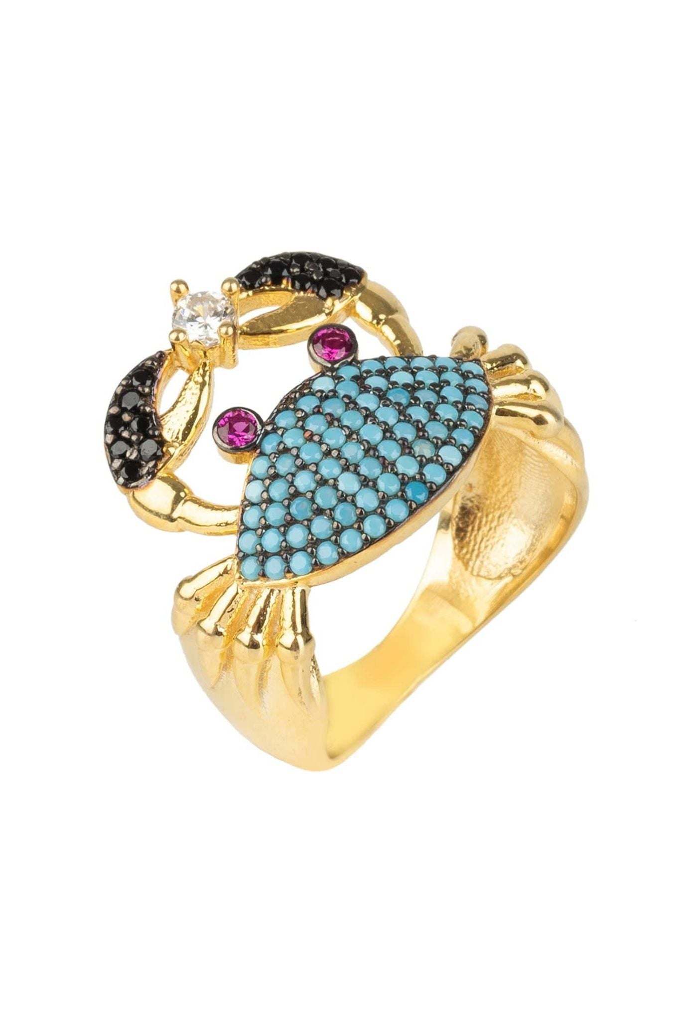 Crab Cocktail Ring Blue Turquoise Gold - LATELITA Rings