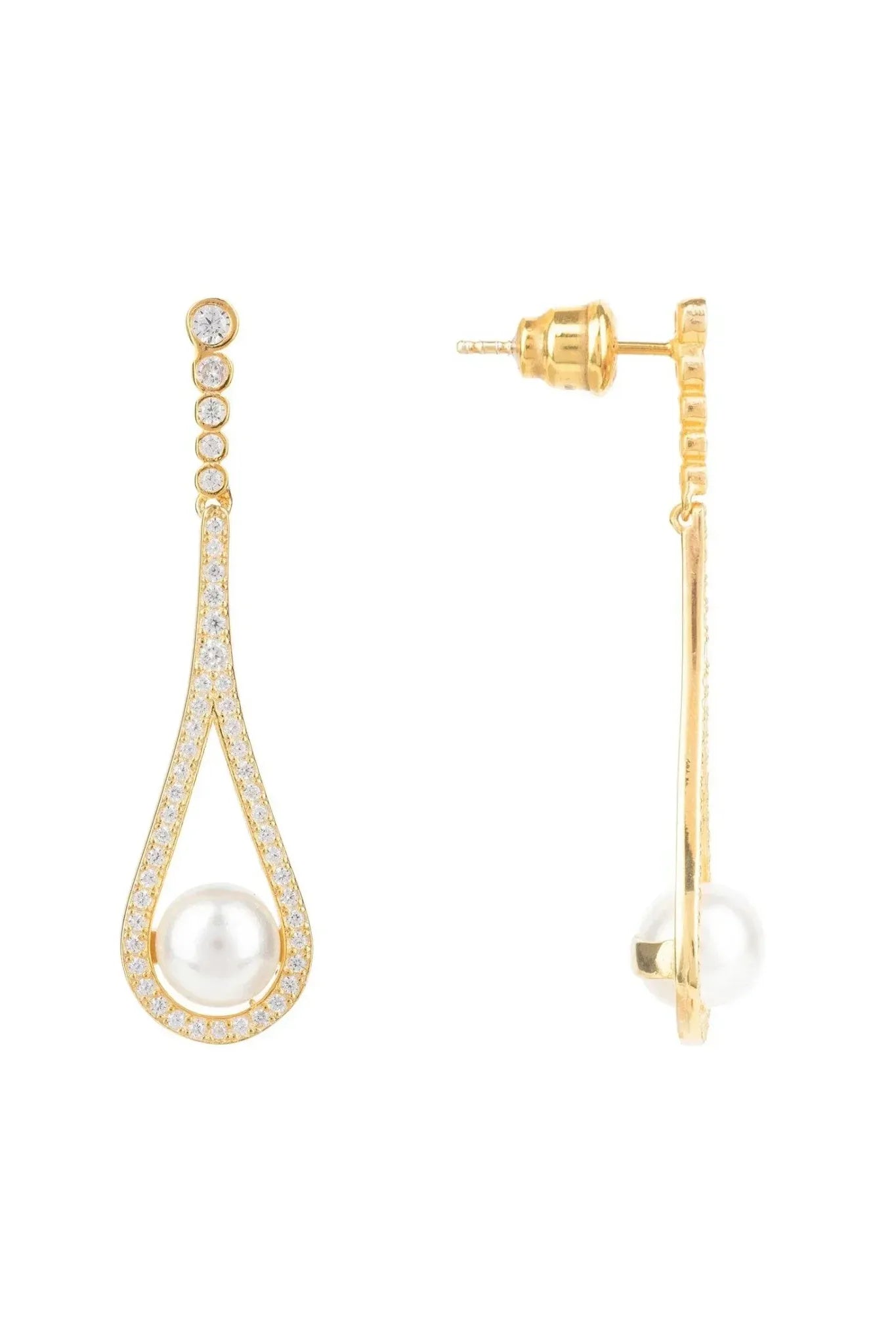 Cradled Pearl Drop Earrings Gold - LATELITA Earrings