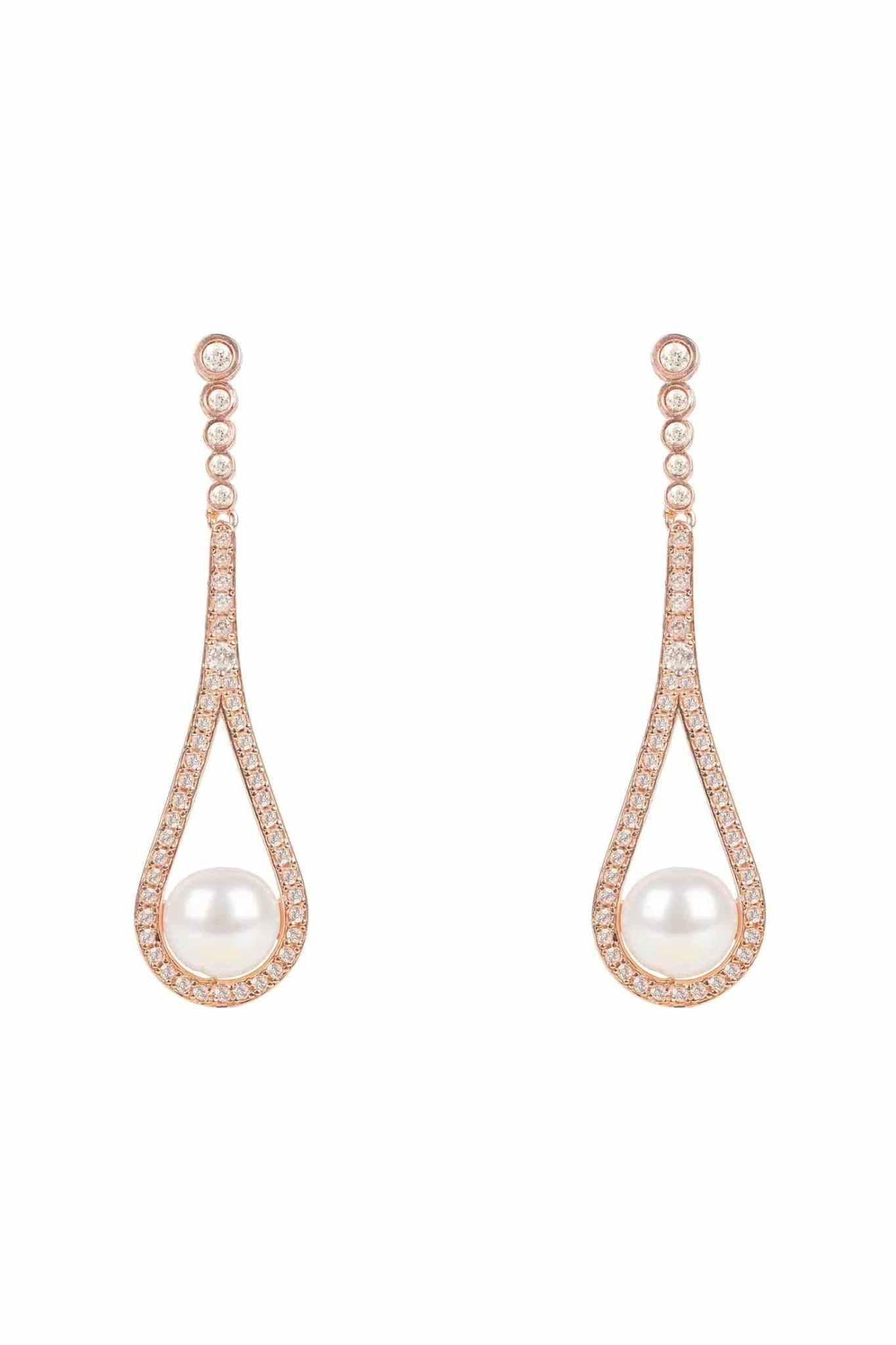 Cradled Pearl Drop Earrings Rosegold - LATELITA Earrings
