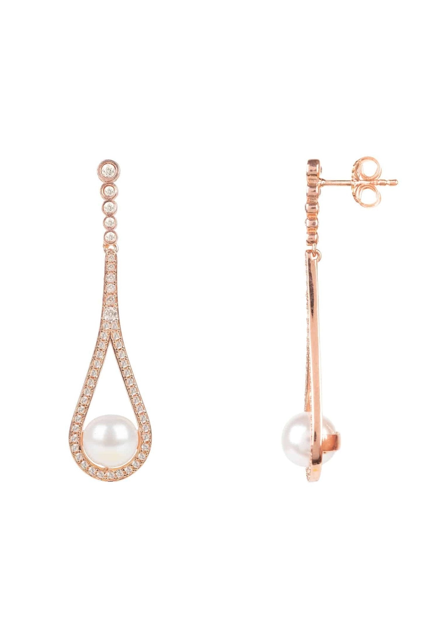 Cradled Pearl Drop Earrings Rosegold - LATELITA Earrings