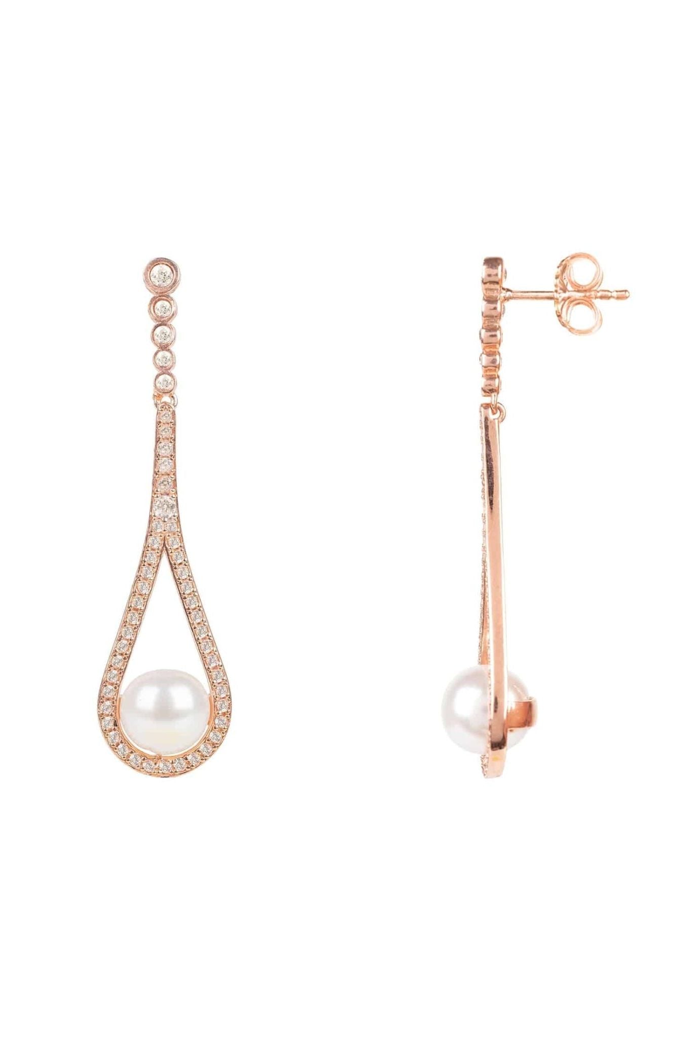 Cradled Pearl Drop Earrings Rosegold - LATELITA Earrings