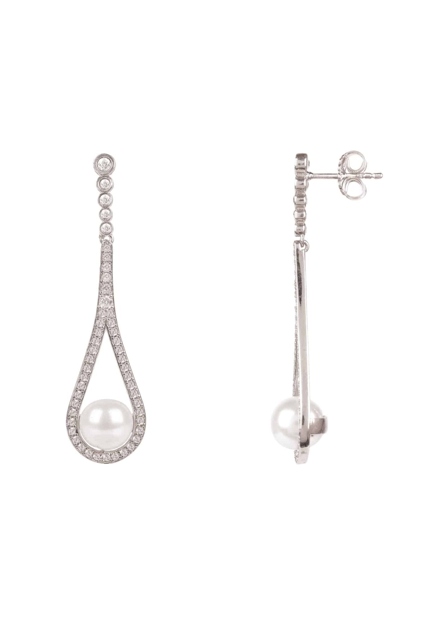 Cradled Pearl Drop Earrings Silver - LATELITA Earrings