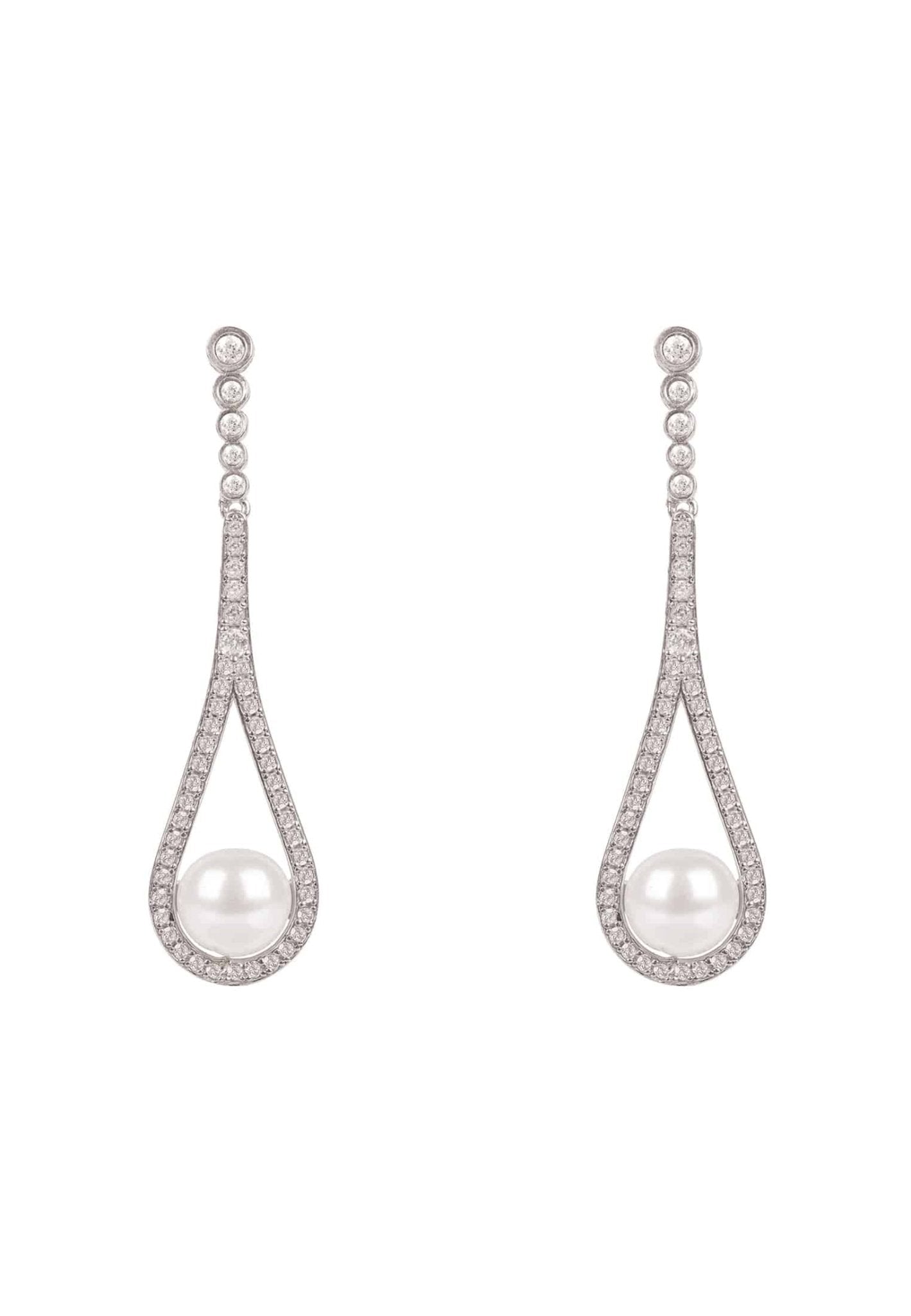Cradled Pearl Drop Earrings Silver - LATELITA Earrings