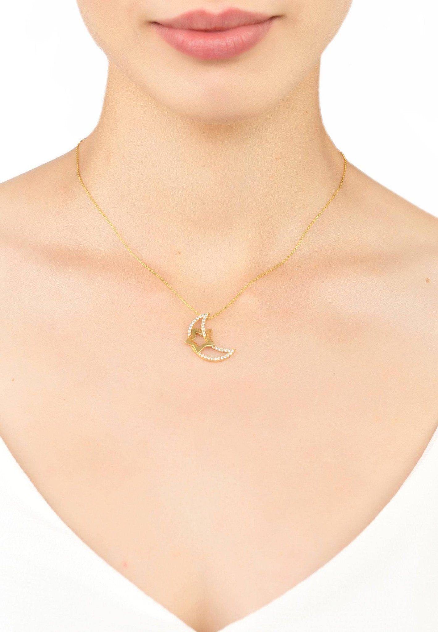 Crescent Moon & Star Pendant Necklace Gold - LATELITA Necklaces