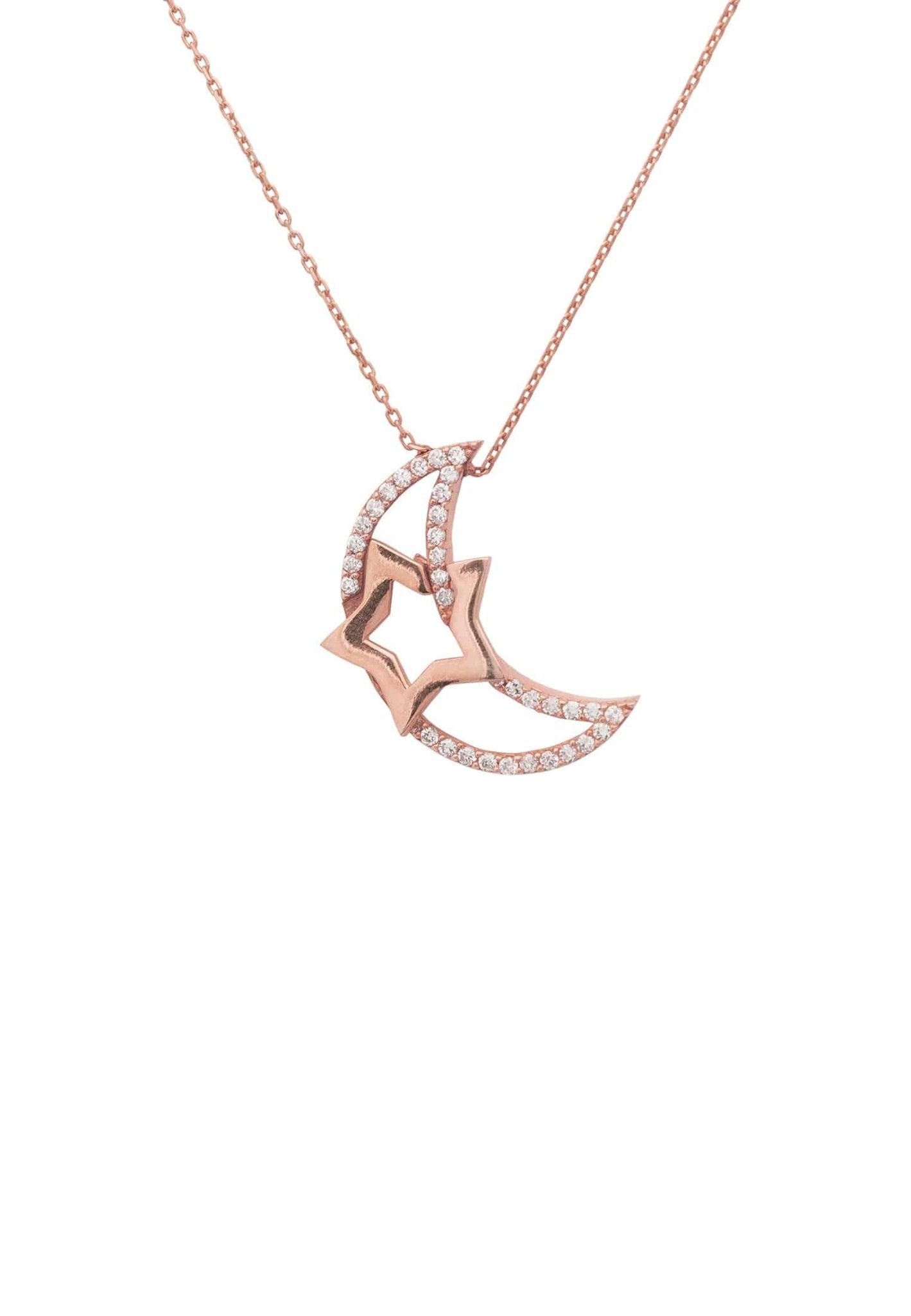Crescent Moon & Star Pendant Necklace Rosegold - LATELITA Necklaces