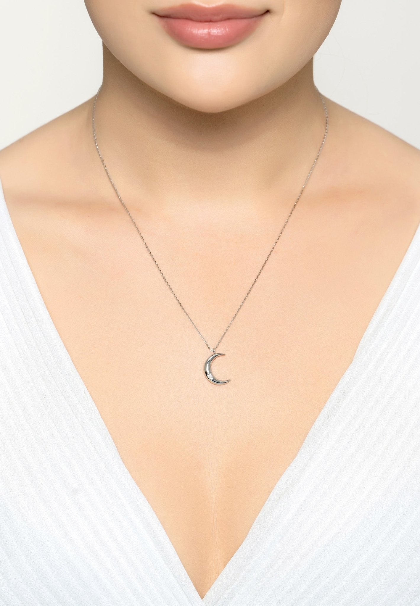 Crescent Moon With Star Necklace Silver - LATELITA Necklaces