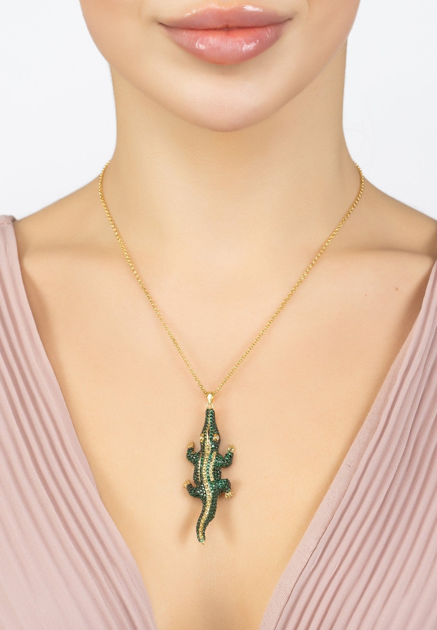 Crocodile Shaped Pendant Necklace Gold - LATELITA Necklaces