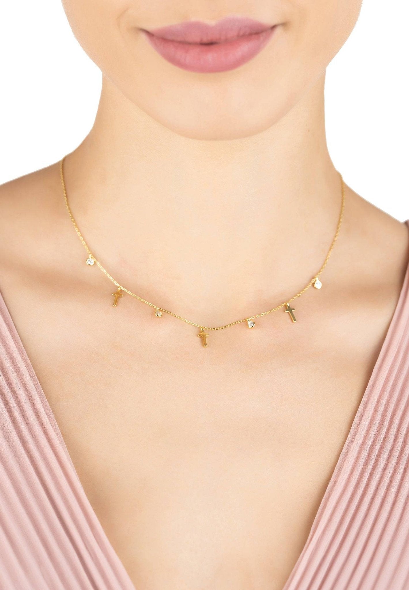 Crosses & Sparkles Choker Necklace Gold - LATELITA Necklaces