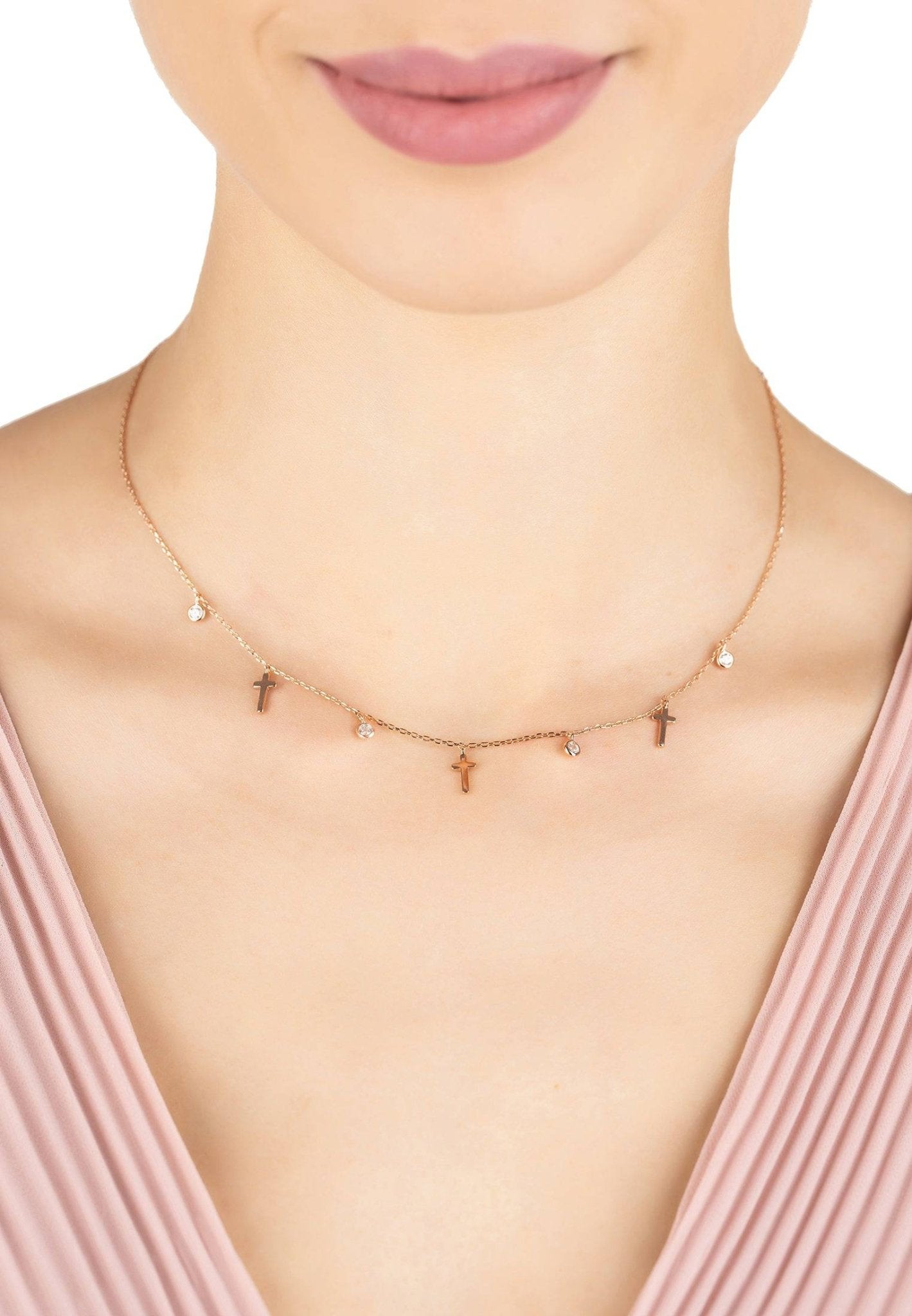 Crosses & Sparkles Choker Necklace Rosegold - LATELITA Necklaces