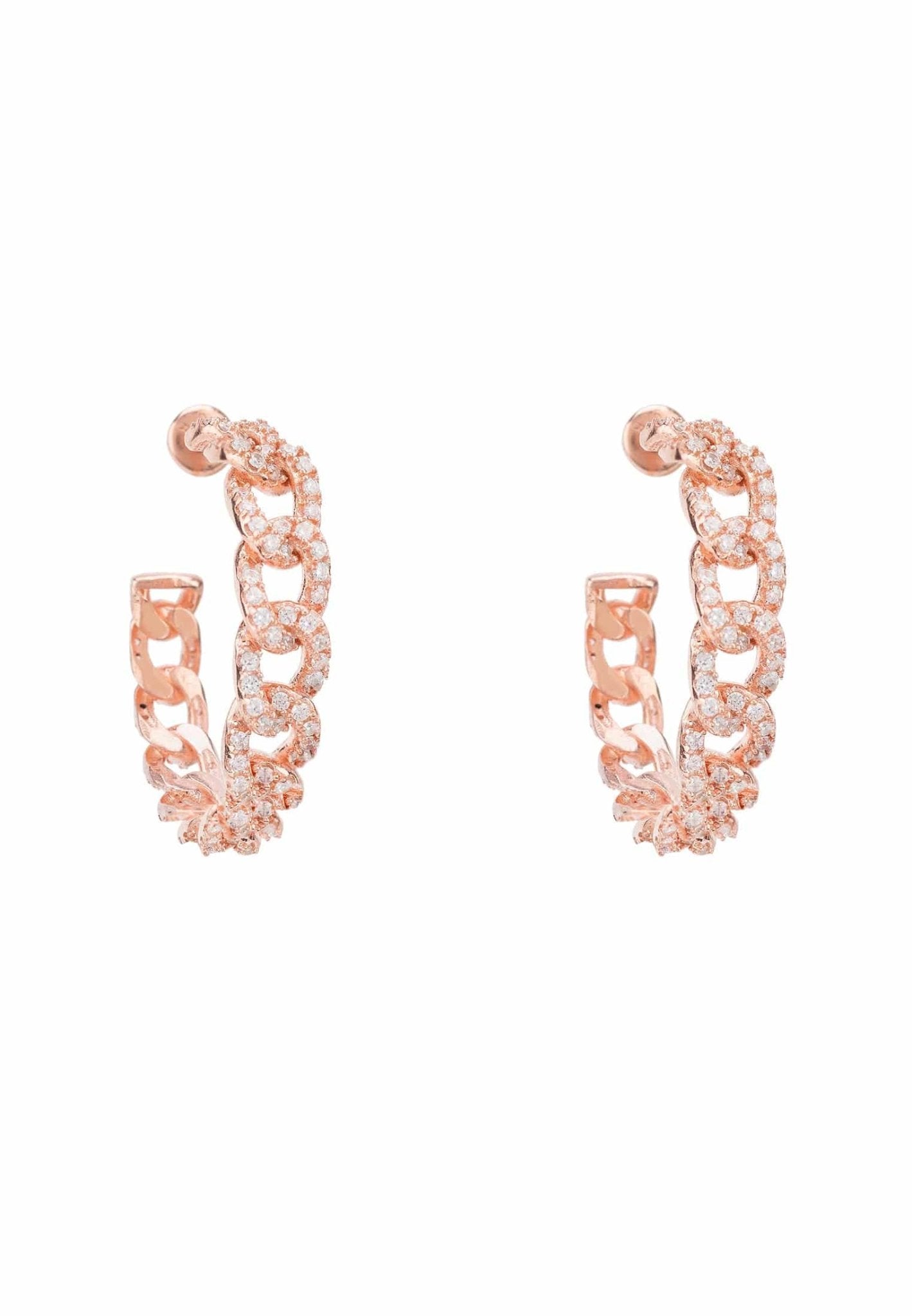 Curb Chain Sparkling Hoop Earrings Rosegold - LATELITA Earrings