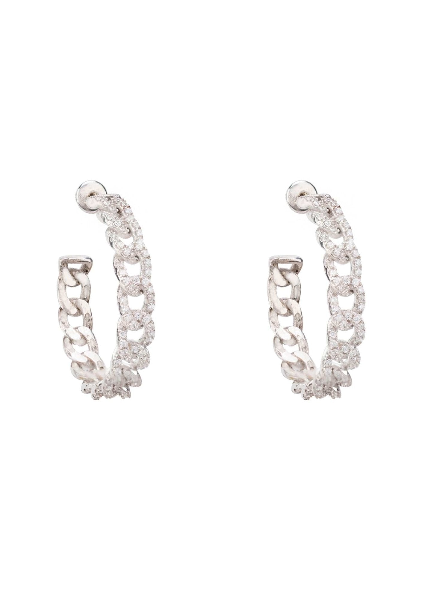 Curb Chain Sparkling Hoop Earrings Silver - LATELITA Earrings