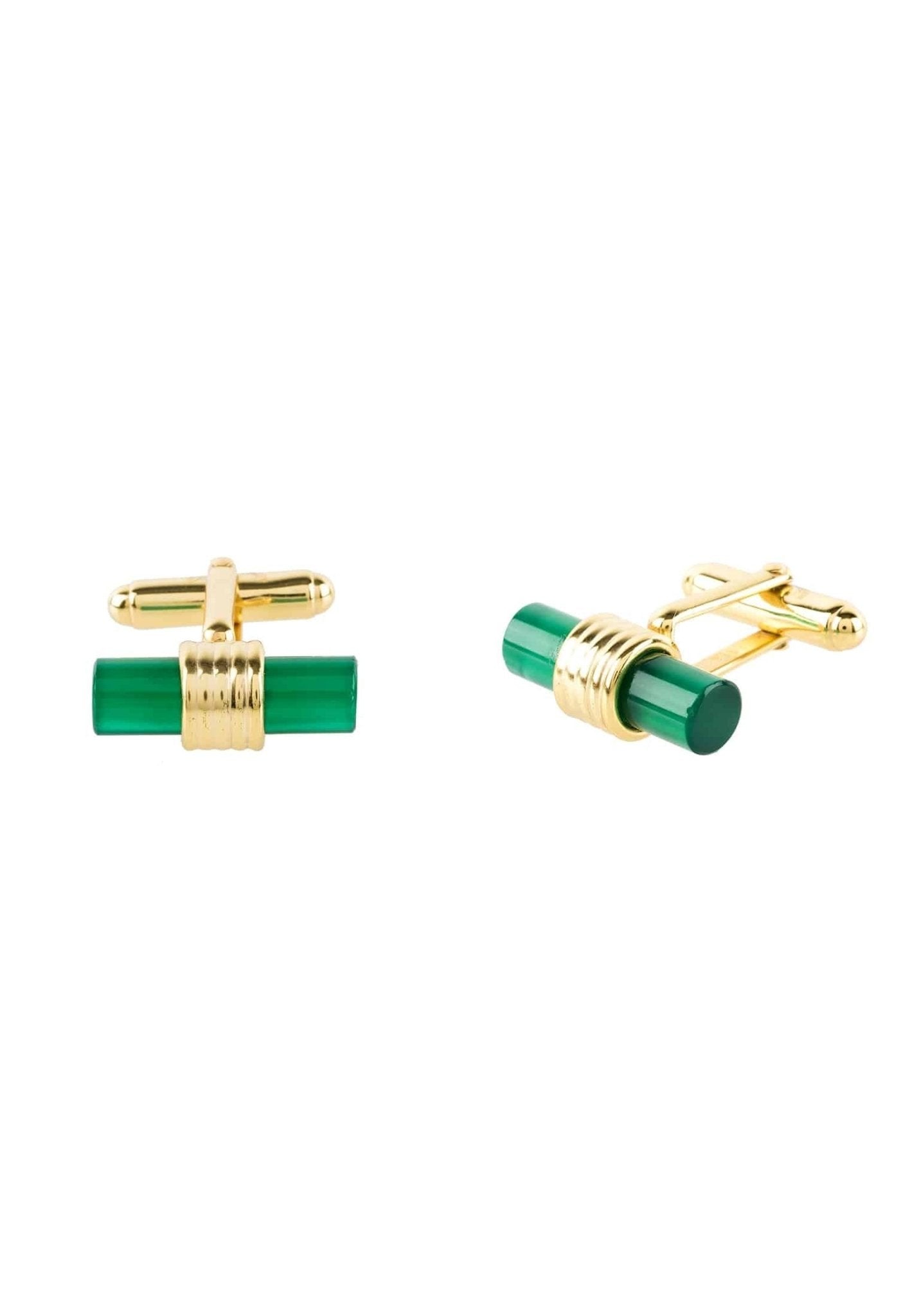 Cylindrical Cufflink Gold Green Onyx - LATELITA Cufflinks