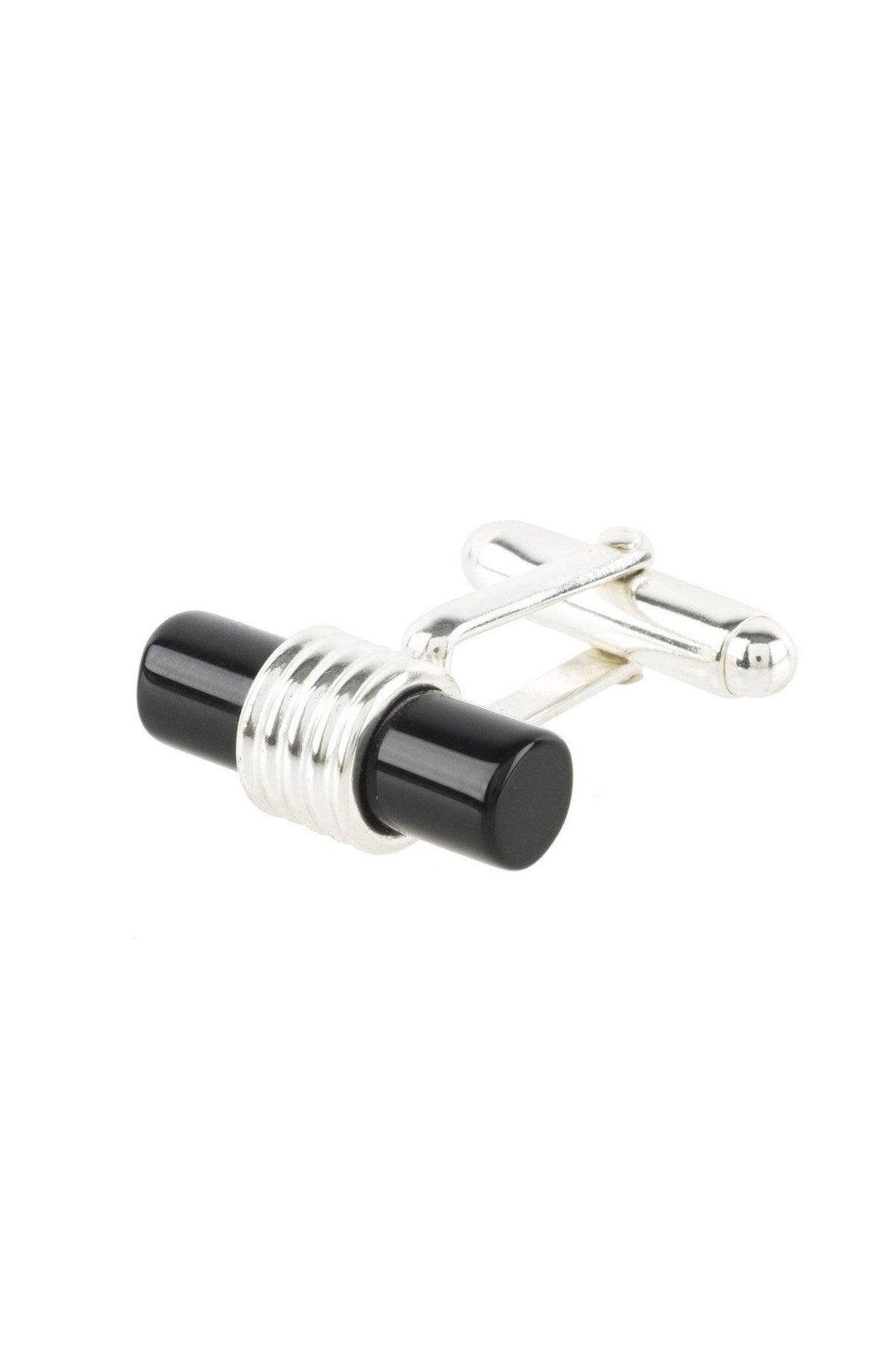 Cylindrical Cufflink Silver Black Onyx - LATELITA Cufflinks